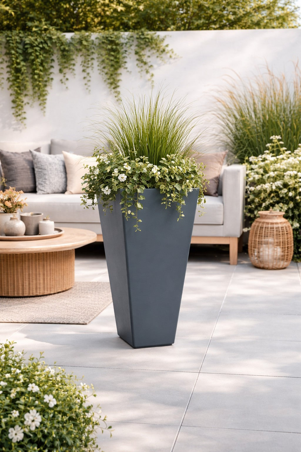 Jardinière pyramidale Ares - 600 x 600 x 1000 mm - Gris anthracite