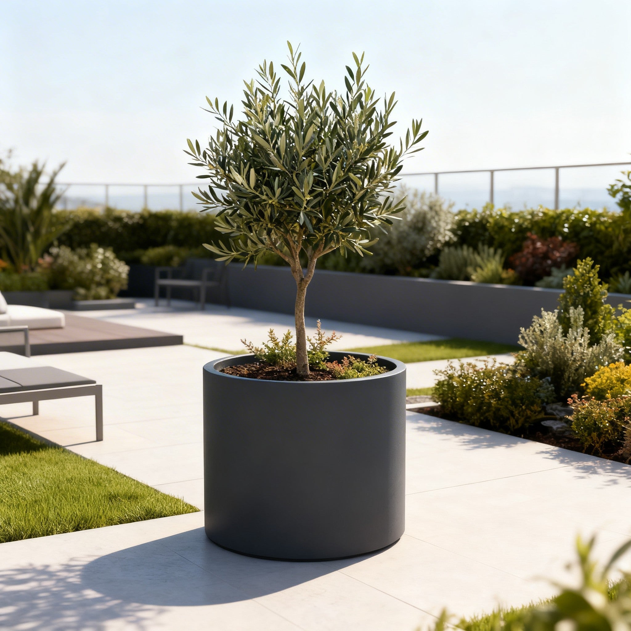 Jardinière ronde Talos - diam. 1000  x 800 mm - Gris anthracite