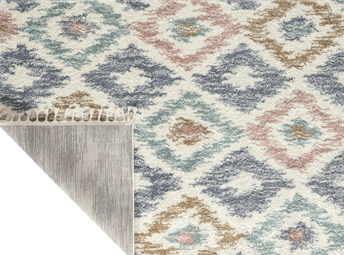 Tapis berbère à motifs losanges colorés pastel – Delya