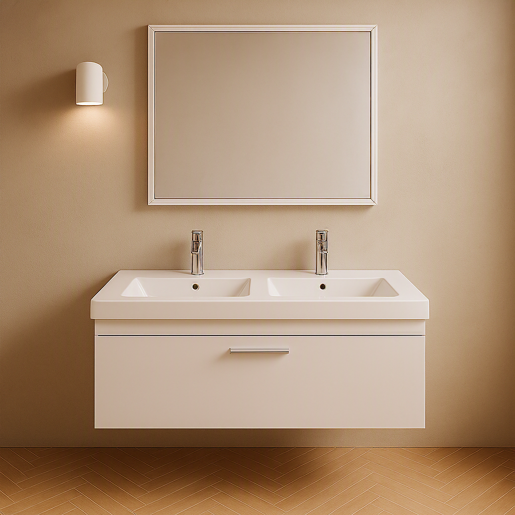 Meuble double vasque Rubite 1 tiroir  120 cm + miroir cadre