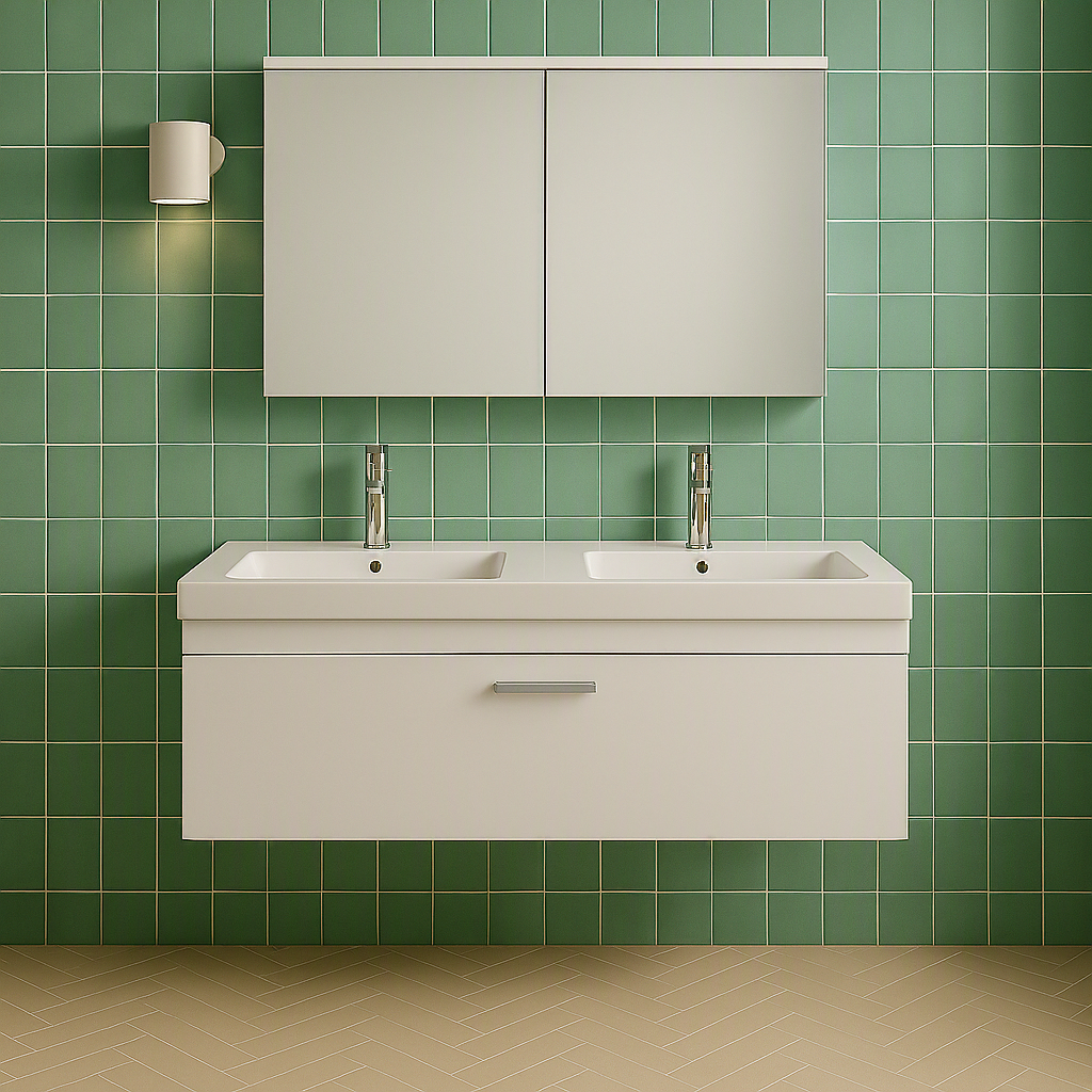 Meuble double vasque Rubite 1 tiroir  120 cm + miroir armoire