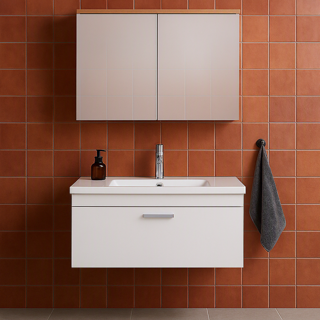 Meuble simple vasque Rubite 1 tiroir 80 cm + miroir armoire
