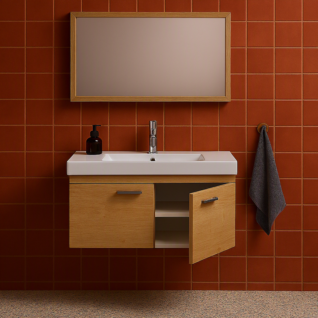Meuble simple vasque Rubite 2 portes 100 cm + miroir cadre