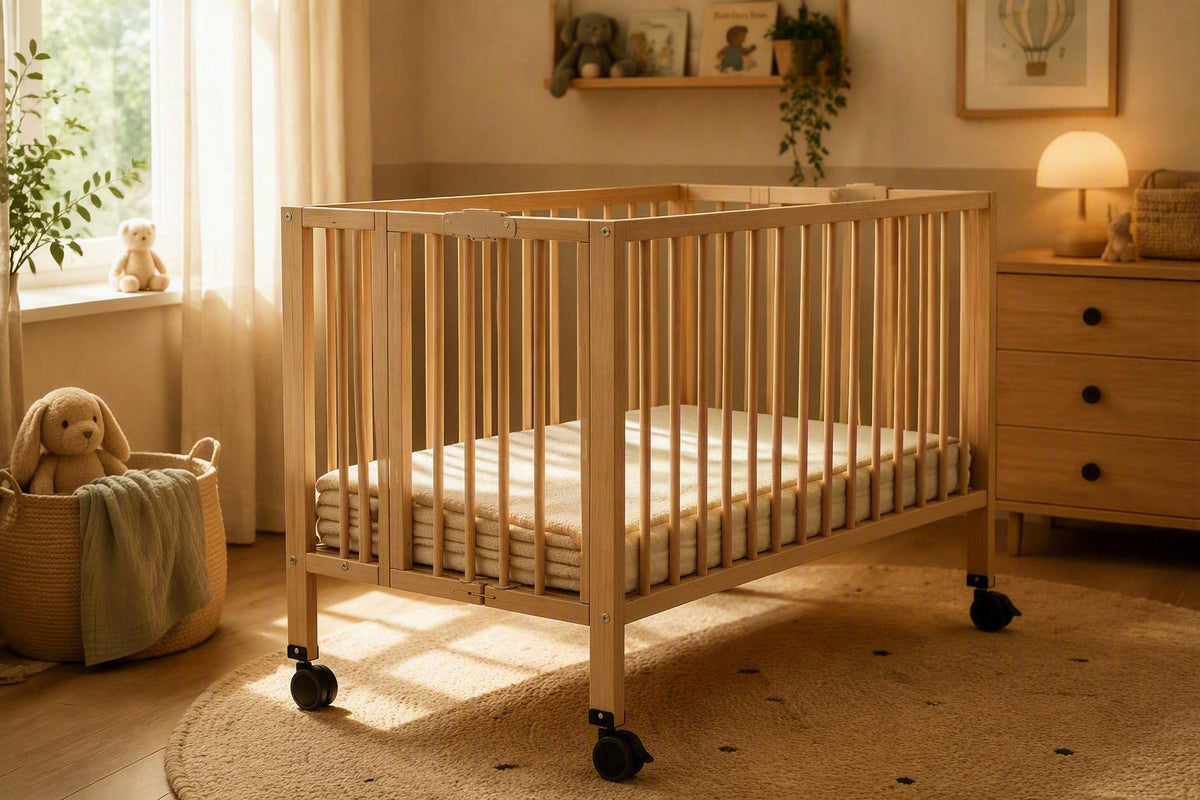 Lit bébé pliant en bois FLOW Hêtre Verni 60 x 120 cm