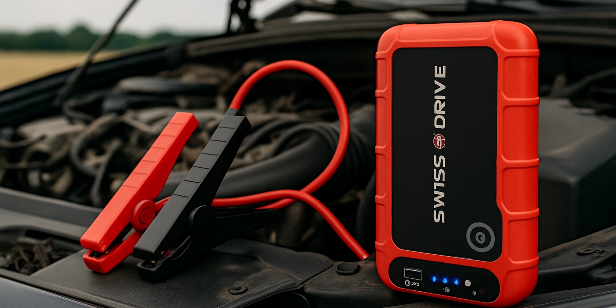 Booster de Démarrage Lithium SWISS DRIVE 12000mAh – 12V, 400A, Pour Moteurs Essence 4L et Diesel 2L, Powerbank USB, Torche LED