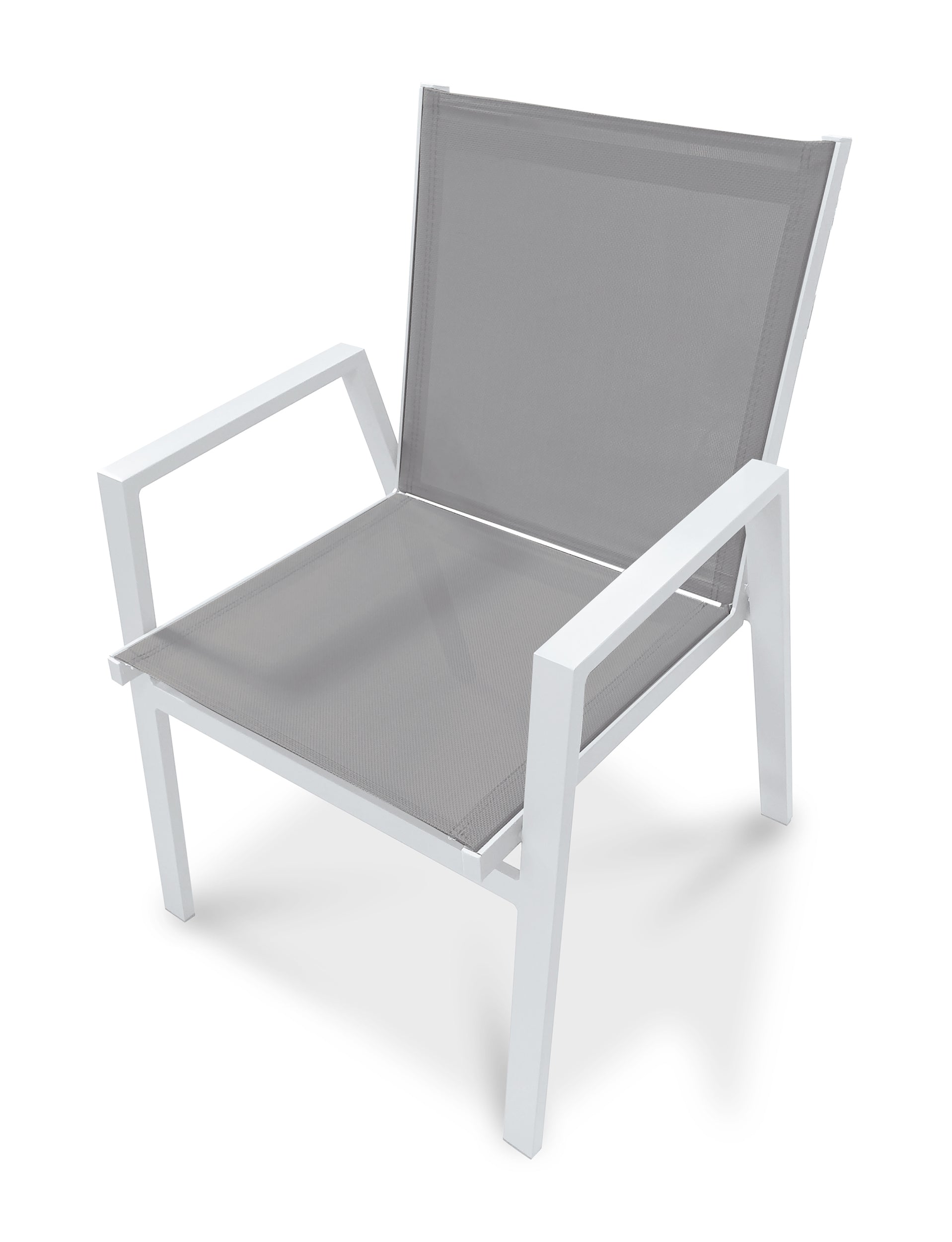 Fauteuil de jardin empilable FLORIDE en textilène taupe et aluminium - BLANC