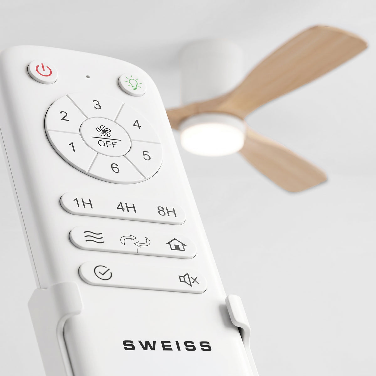Ventilateur de plafond avec LED, 6 vitesses, Bois clair