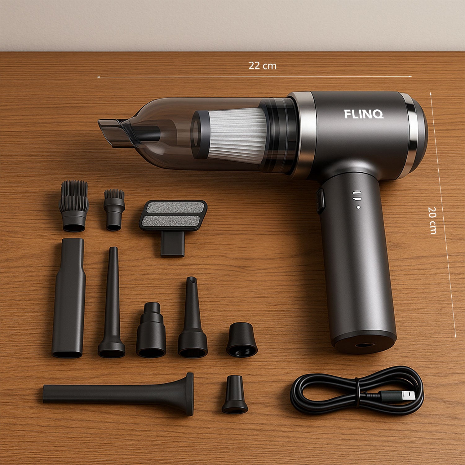 FlinQ - Aspirateur portatif sans fil et sans sac mutifonction V3 - Aspiration et soufflage - Accessoires inclus