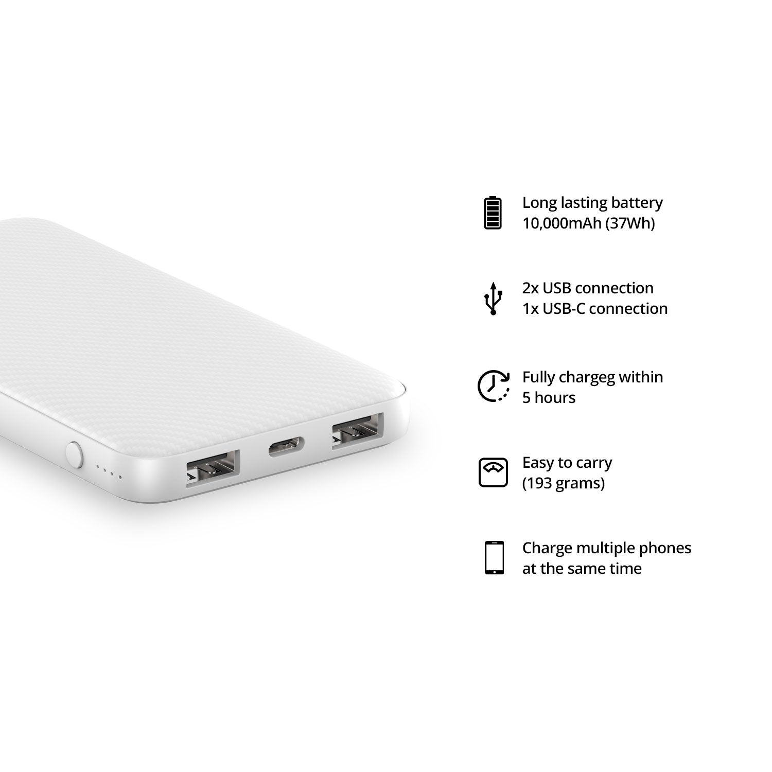 Chargeur mobile Blox 10 000mAh Blanc FlinQ