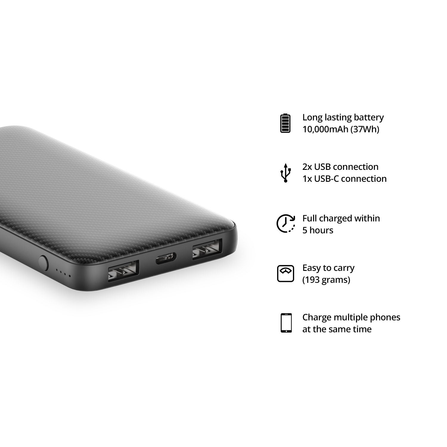 Chargeur mobile Blox 10 000mAh Noir FlinQ