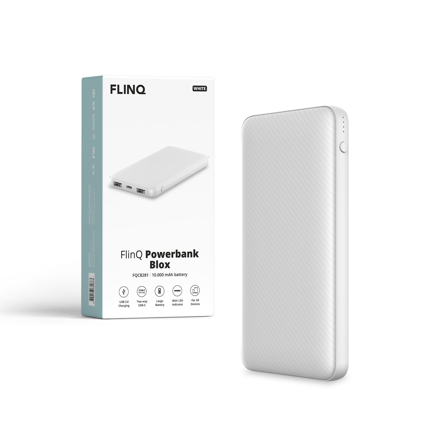 Chargeur mobile Blox 10 000mAh Blanc FlinQ