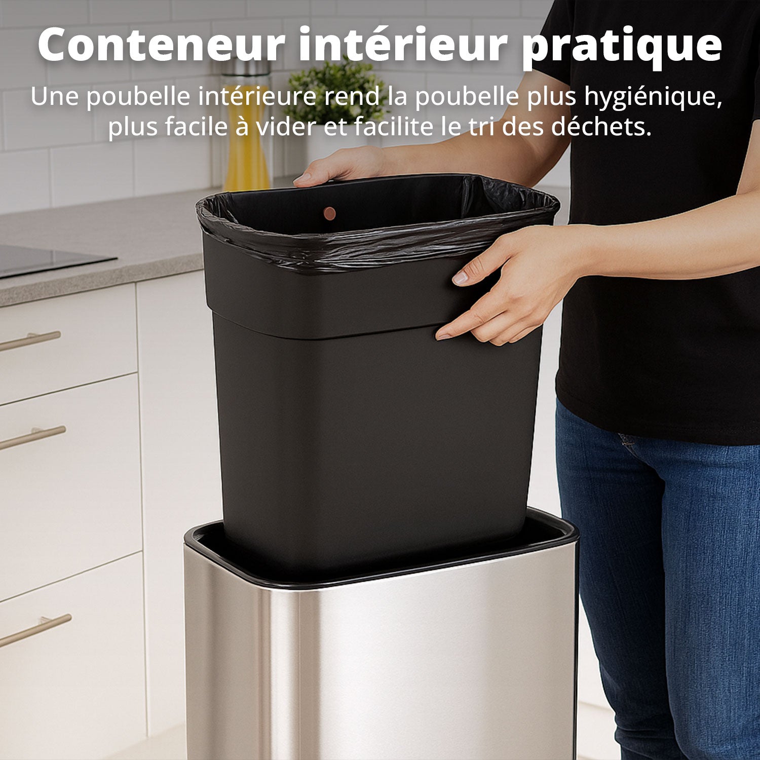 Poubelle Mira avec couvercle à fermeture douce et voyant d'état LED 50 litres Argent