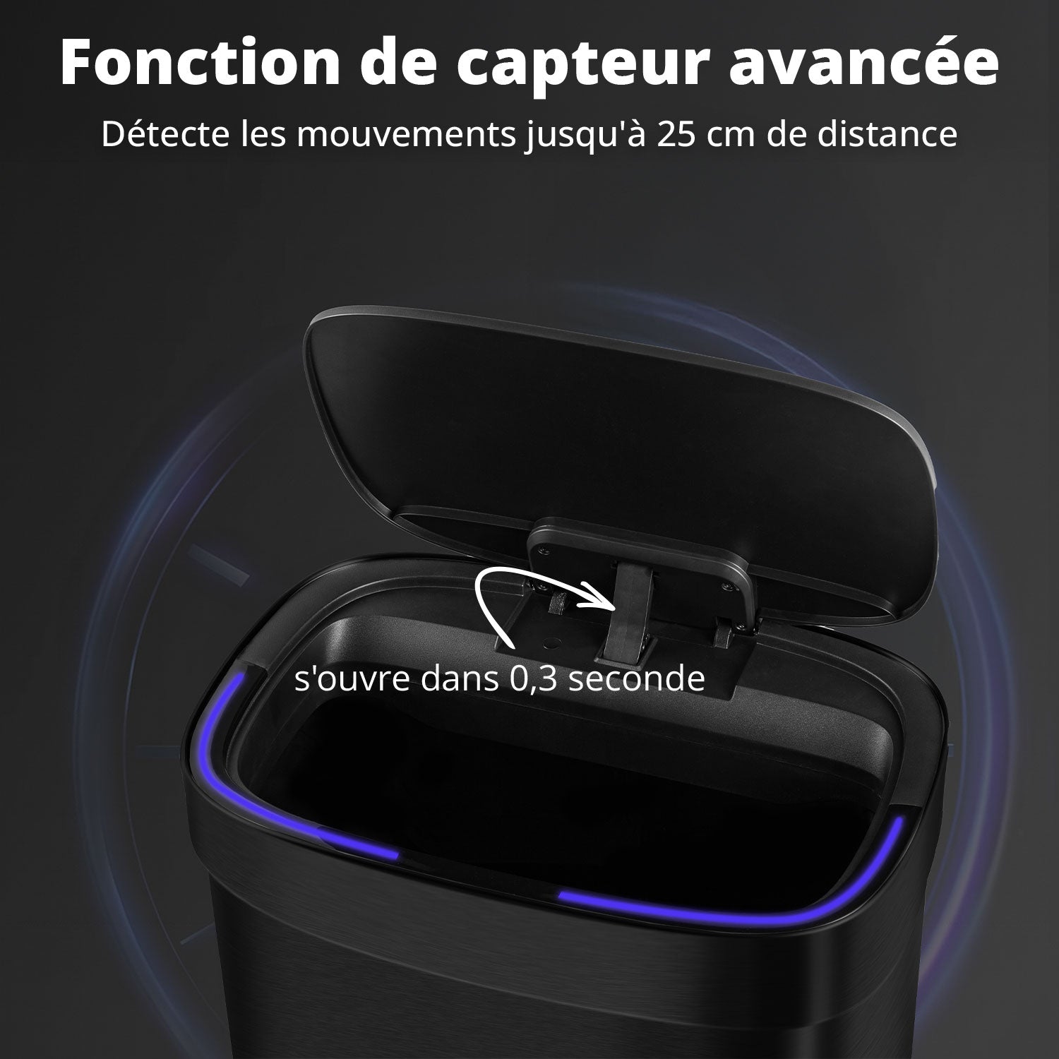 Poubelle Mira avec couvercle à fermeture douce et voyant d'état LED 50 litres Noire