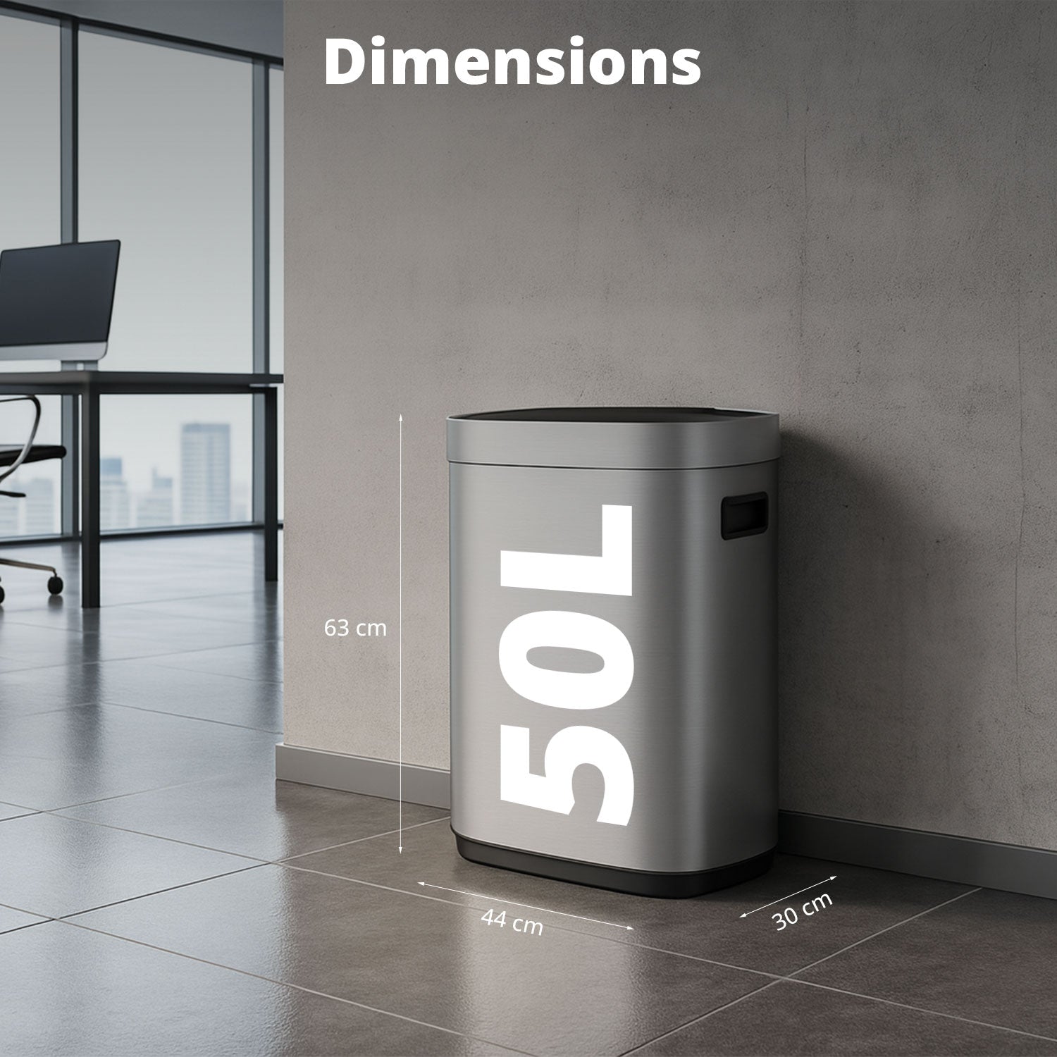Poubelle Mira avec couvercle à fermeture douce et voyant d'état LED 50 litres Argent