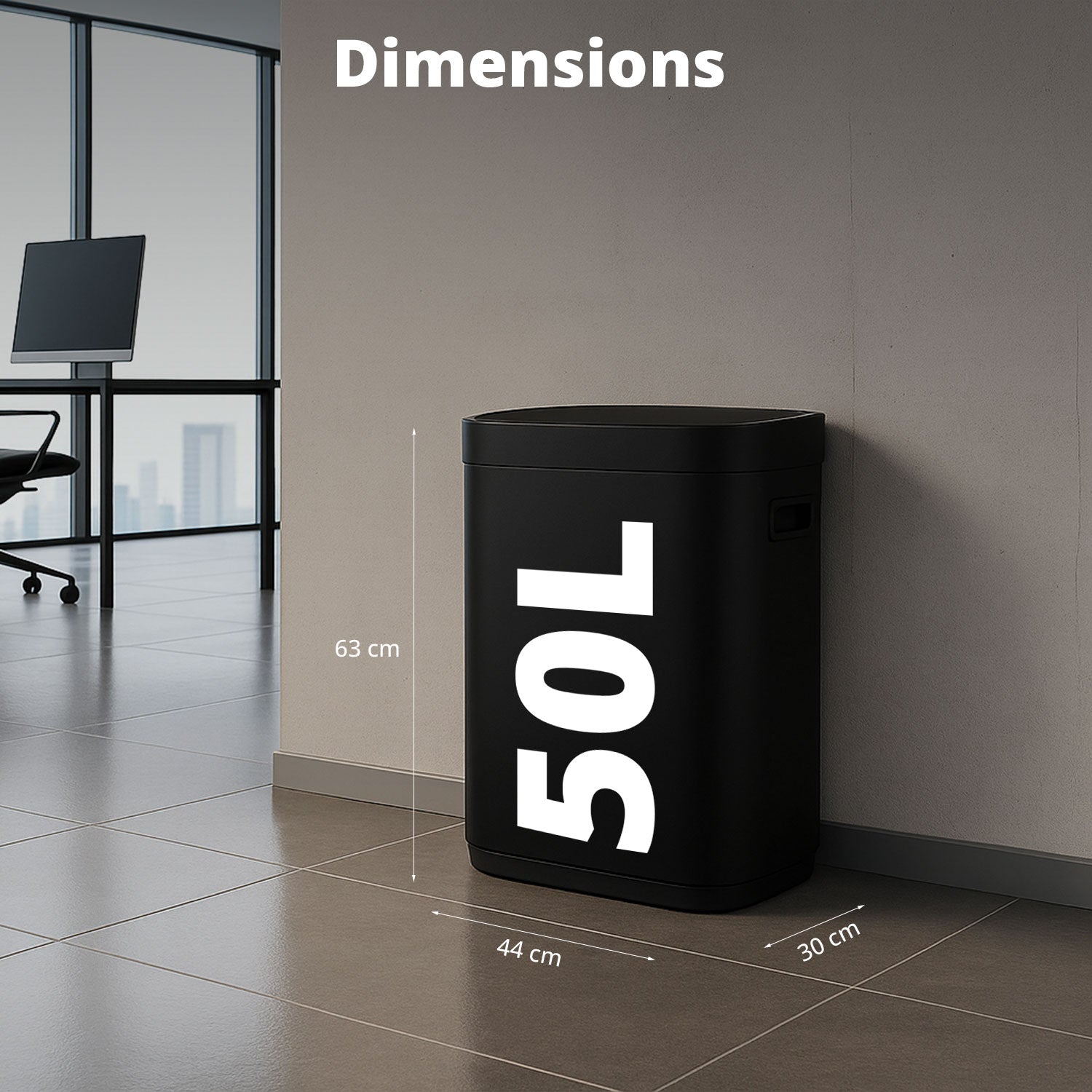 Poubelle Mira avec couvercle à fermeture douce et voyant d'état LED 50 litres Noire
