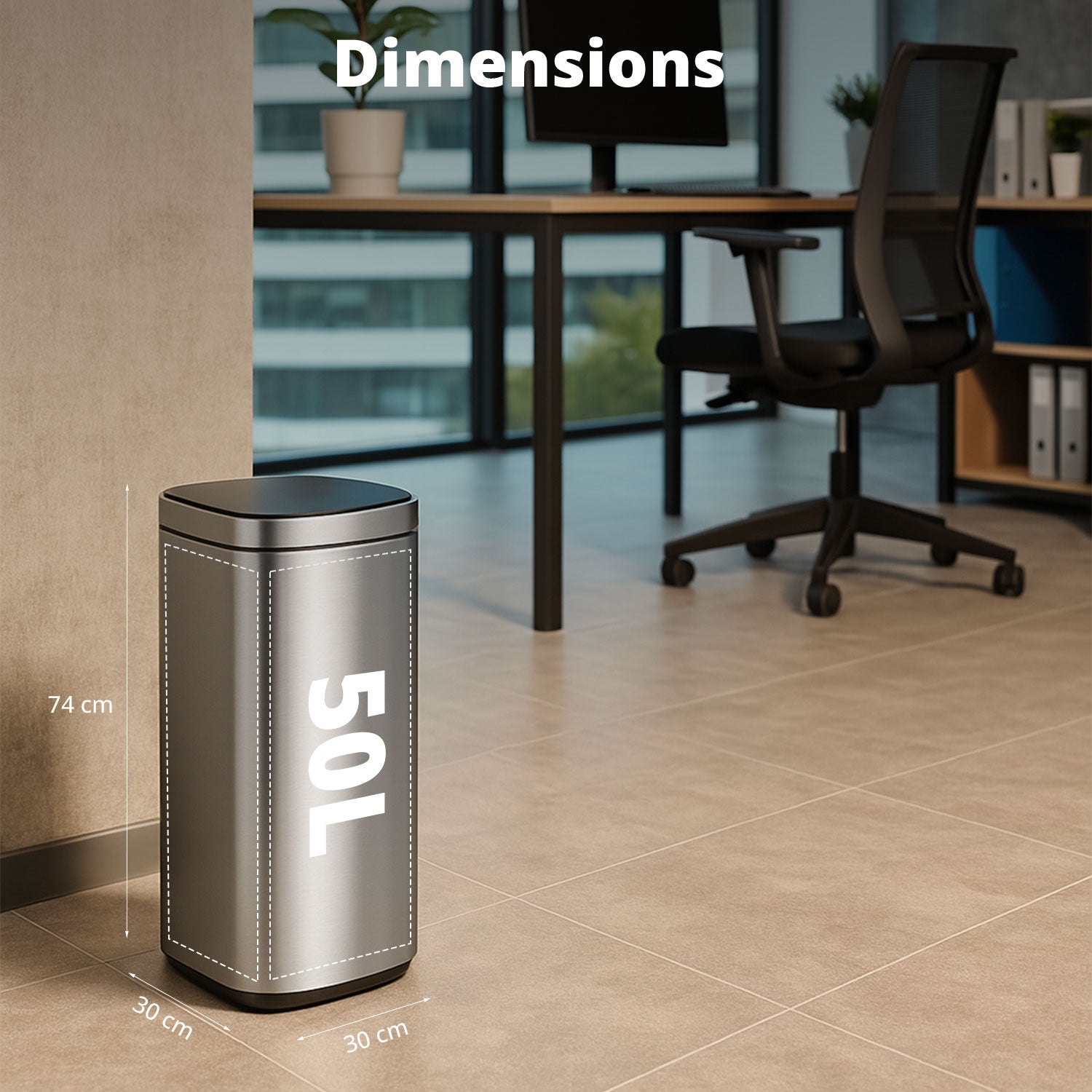 Poubelle Velo avec couvercle à fermeture douce et voyant d'état LED 50 litres Argent