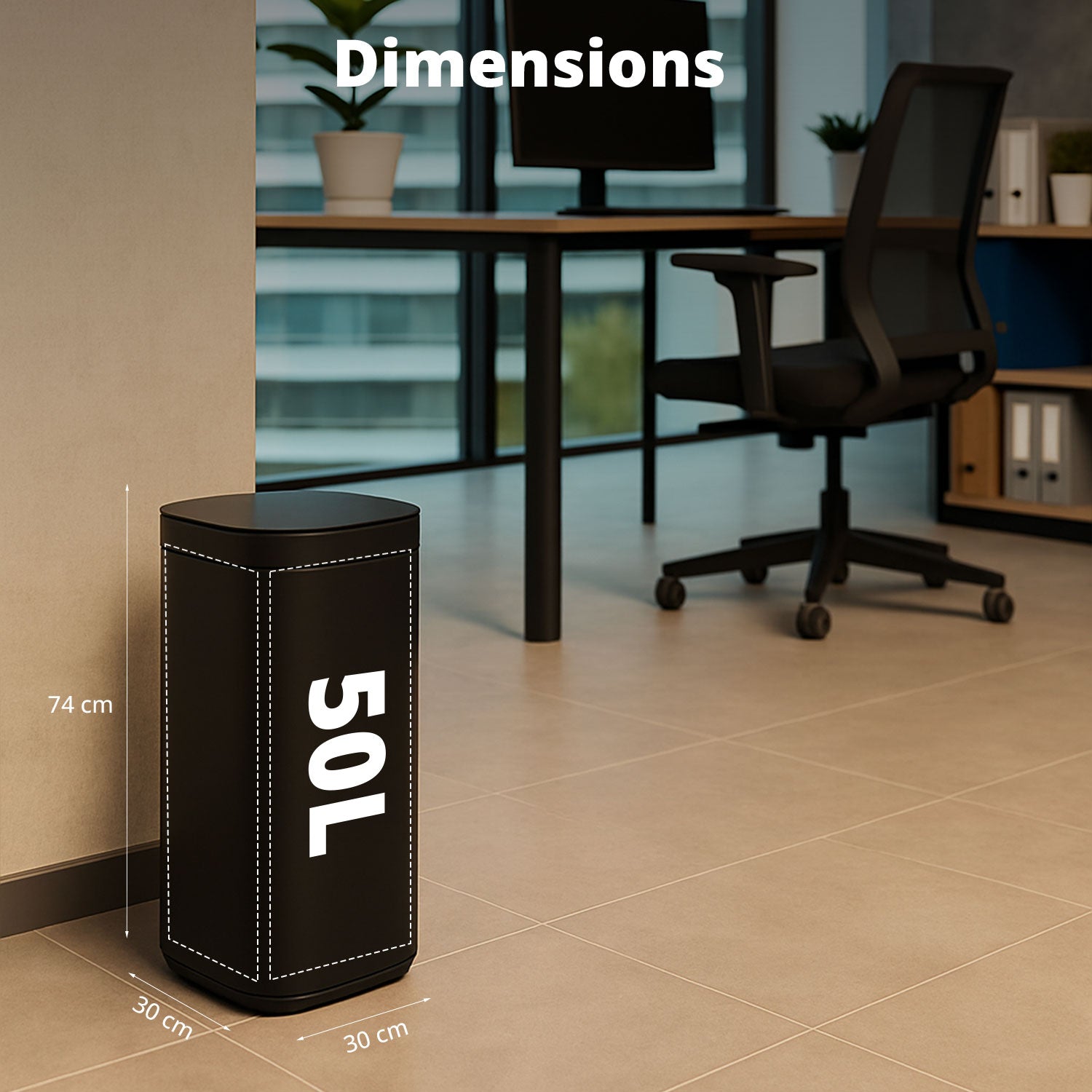 Poubelle Velo avec couvercle à fermeture douce et voyant d'état LED 50 litres Noire