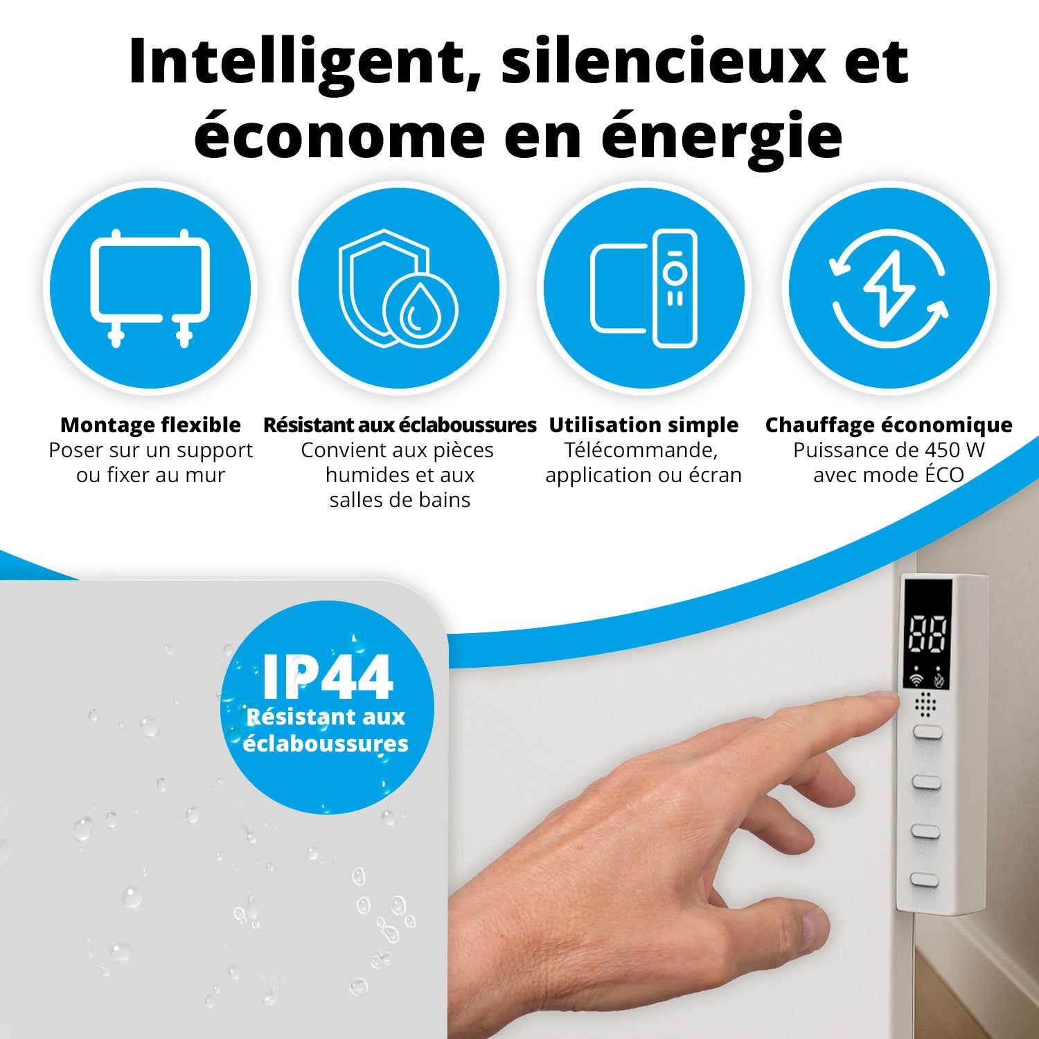 Chauffage infrarouge intelligent FlinQ - Panneau chauffant électrique 450 W - Blanc