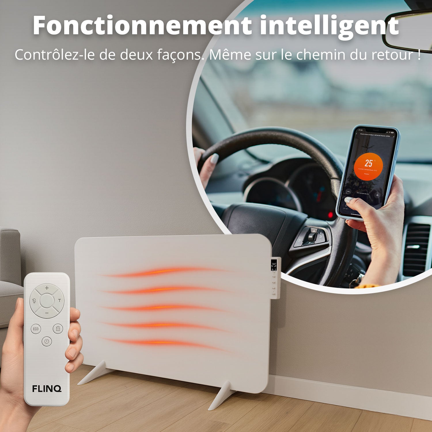Chauffage infrarouge intelligent FlinQ - Panneau chauffant électrique 450 W - Blanc