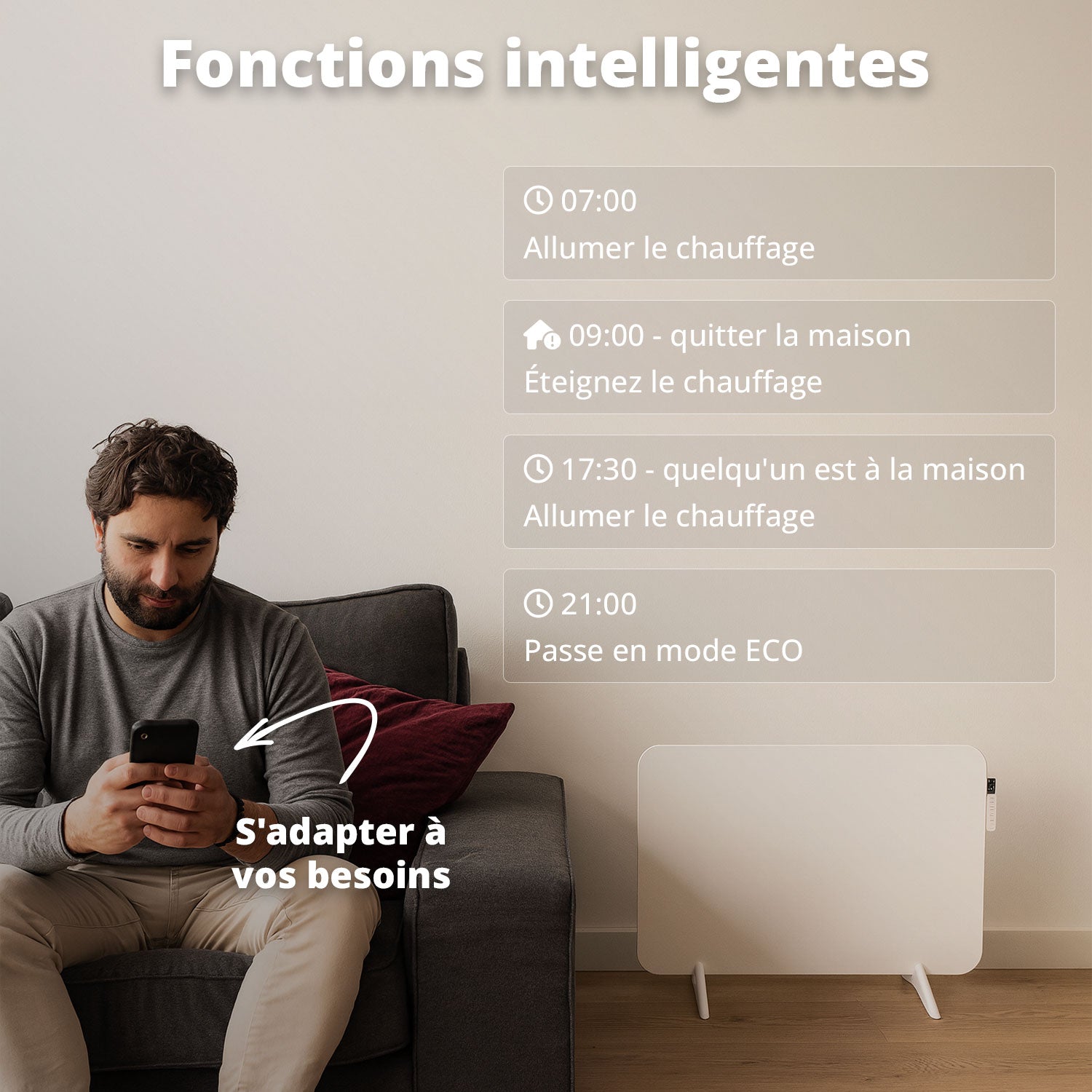 Chauffage infrarouge intelligent FlinQ - Panneau chauffant électrique 450 W - Blanc
