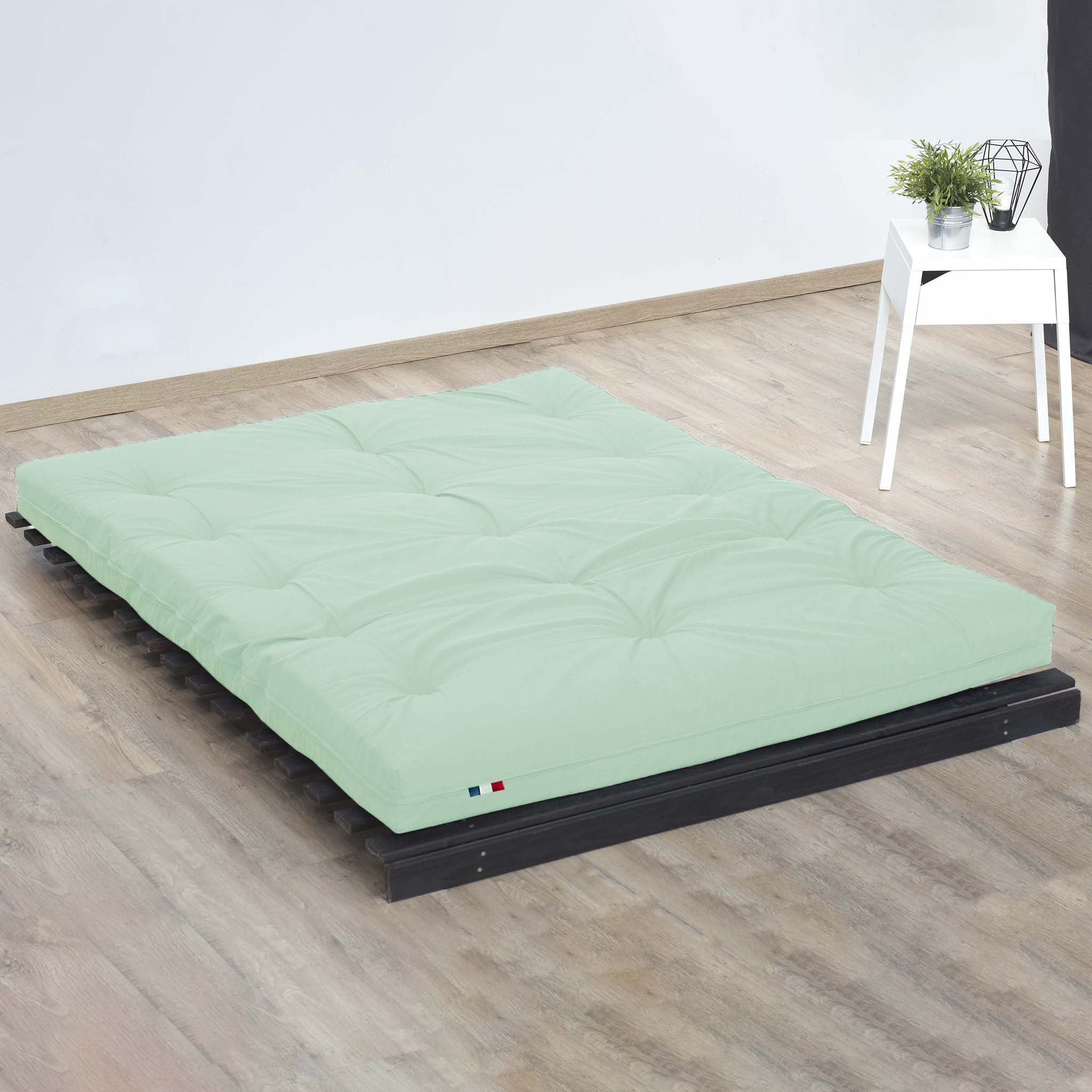 Matelas futon latex et fibres, fabrication française Couleur - Vert Céladon, Dimensions - 90 x 190 cm