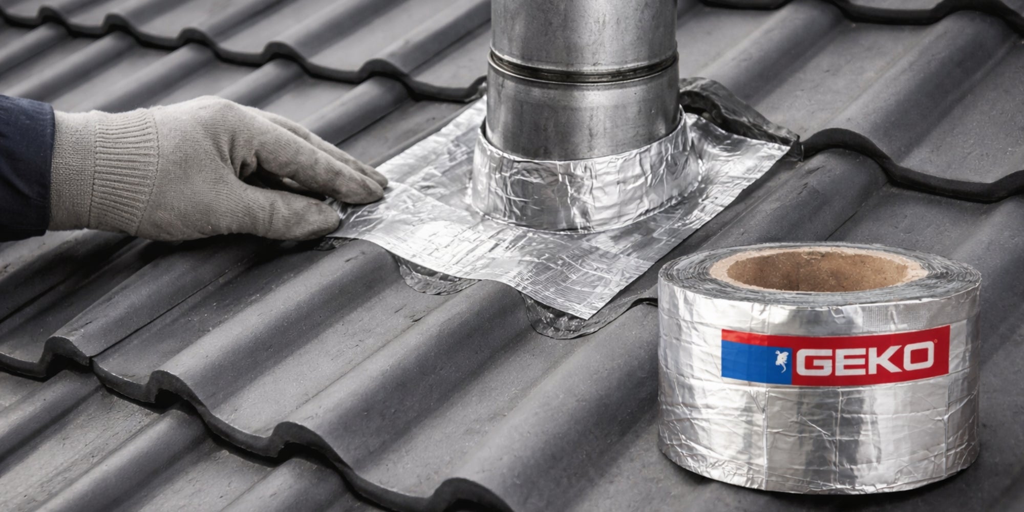 Ruban Adhésif Bitume Aluminium GEKO 100 mm x 10 m – Bande d’Étanchéité Auto-Adhésive Toiture, Gouttière et Cheminée