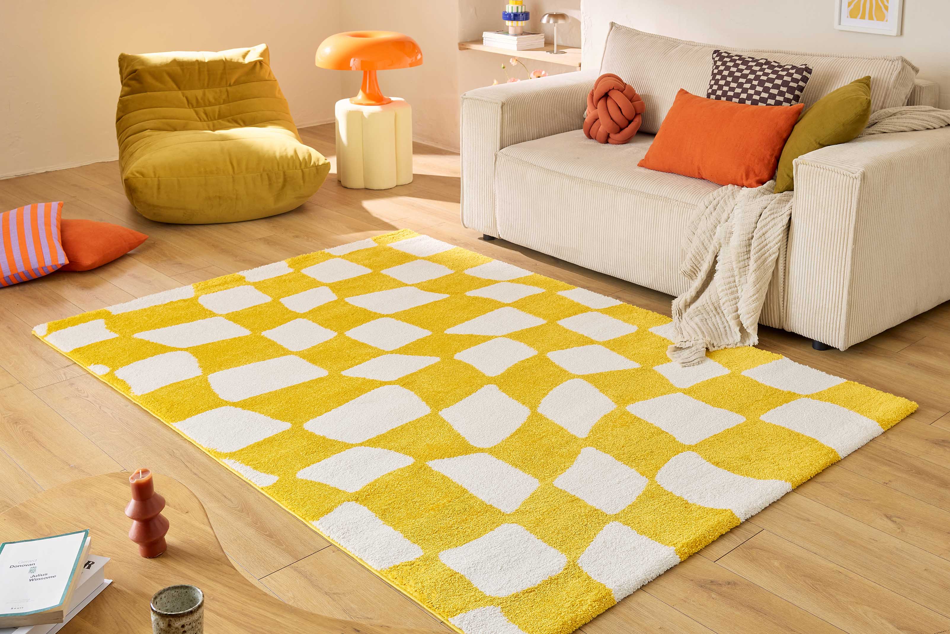 Tapis vintage année 70 jaune - Groovy