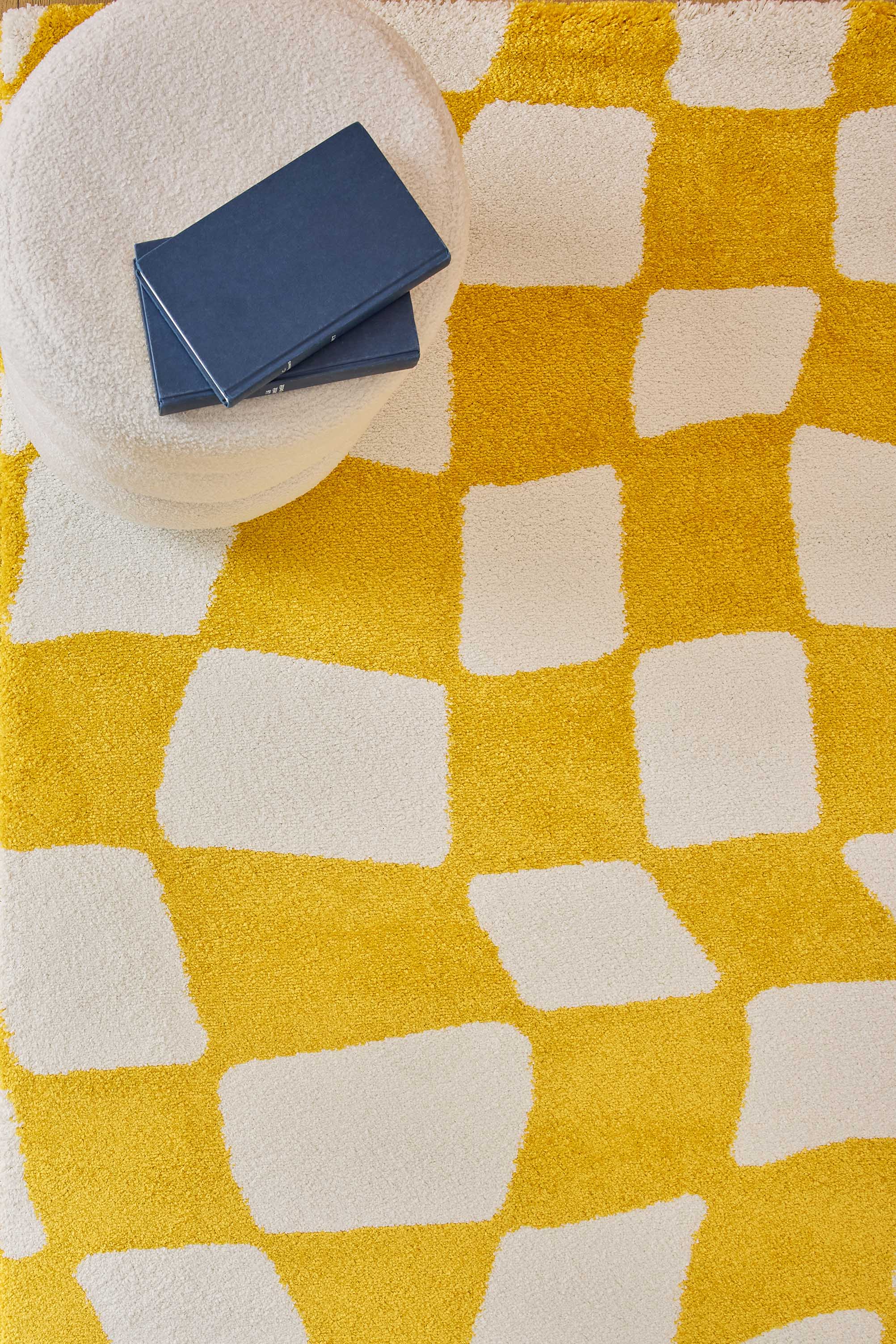 Tapis vintage année 70 jaune - Groovy