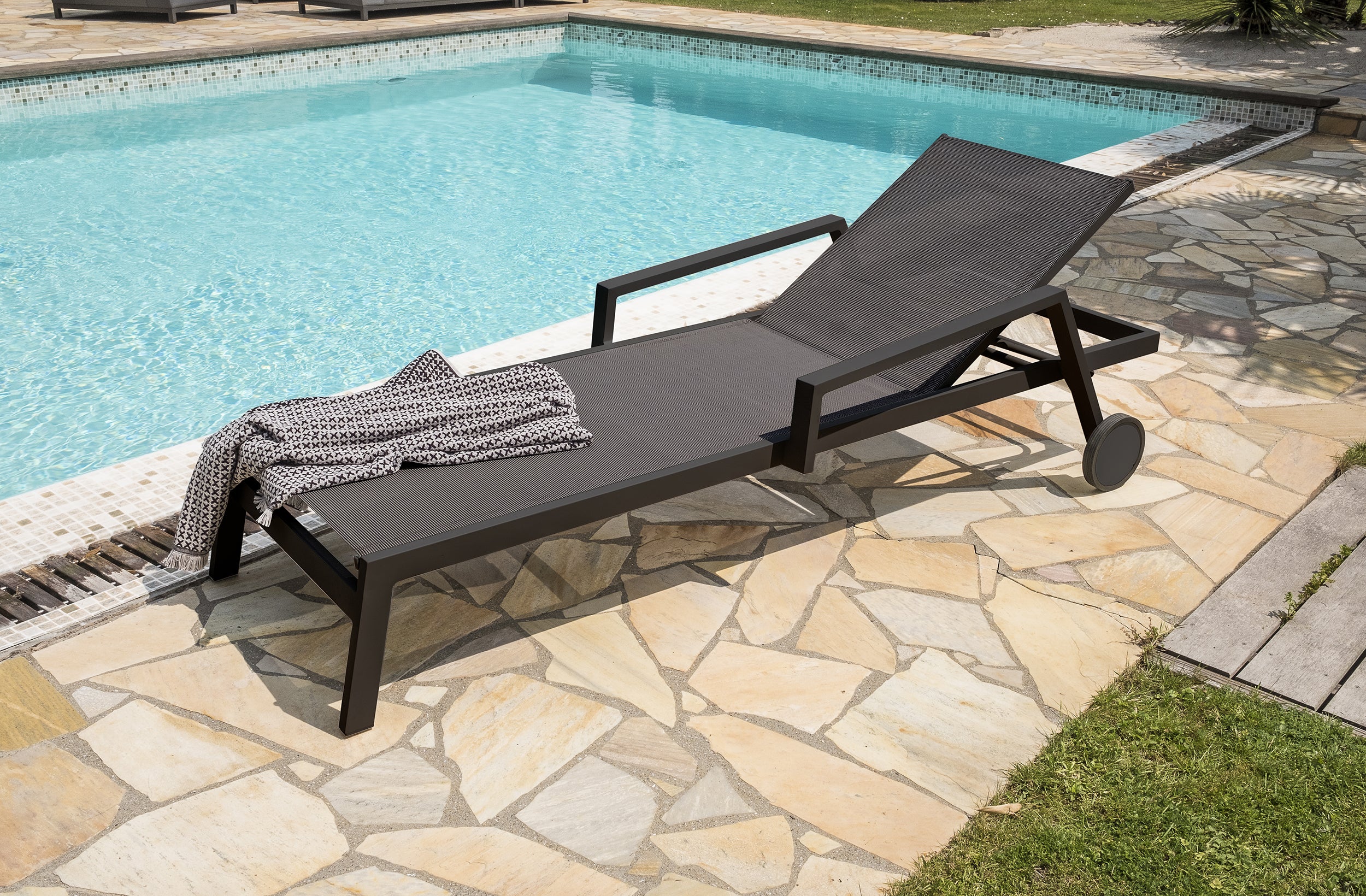 Bain de soleil multi-positions IBIZA en aluminium et textilène - GRIS ANTHRACITE