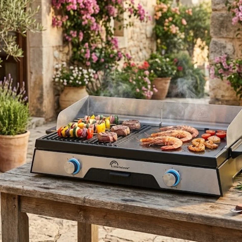 Plancha Électrique 2200 W 50 X 30 Cm 2 Zones Grill Et Plancha