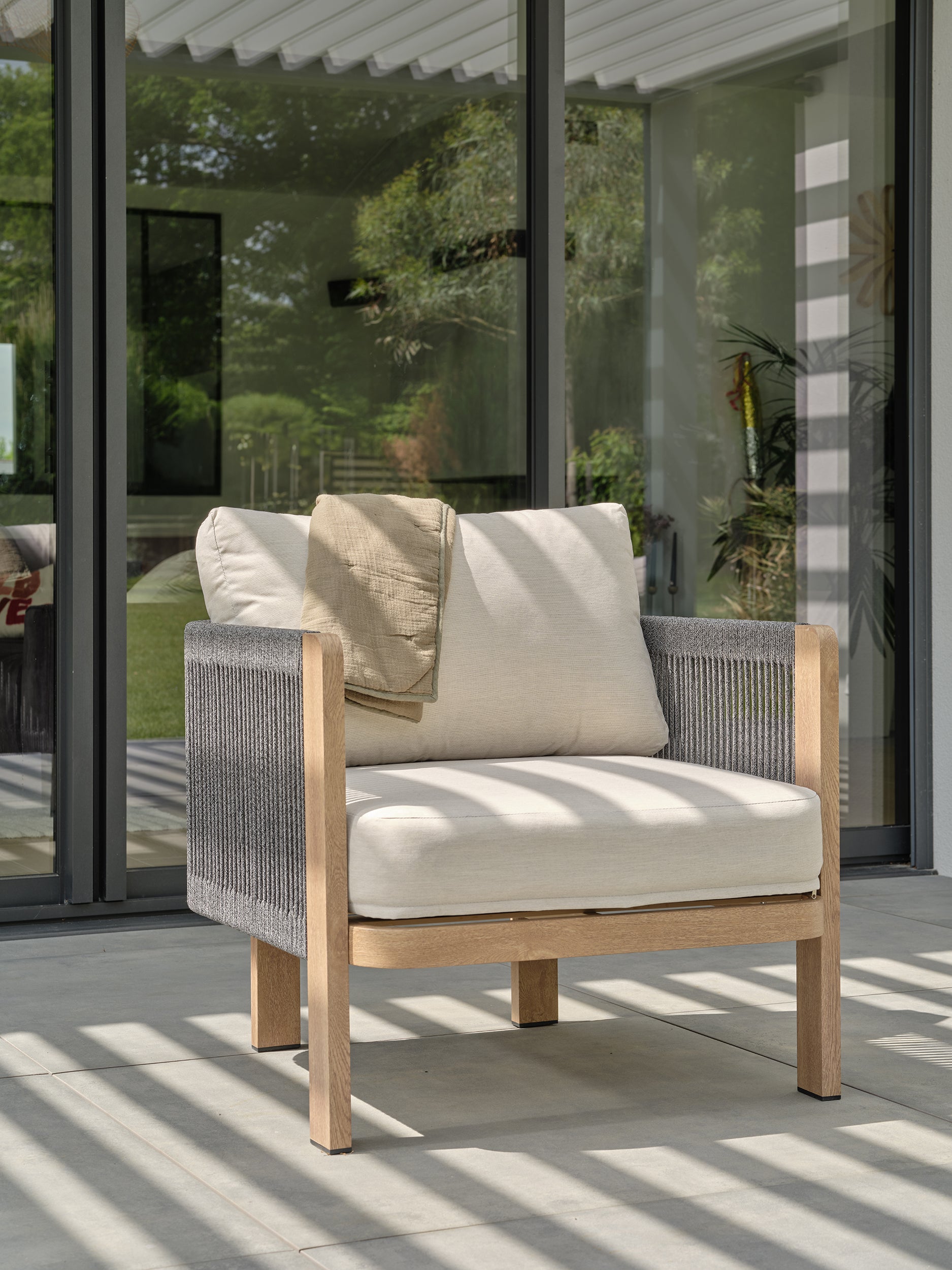 Salon bas de jardin Jespar en aluminium - Effet bois