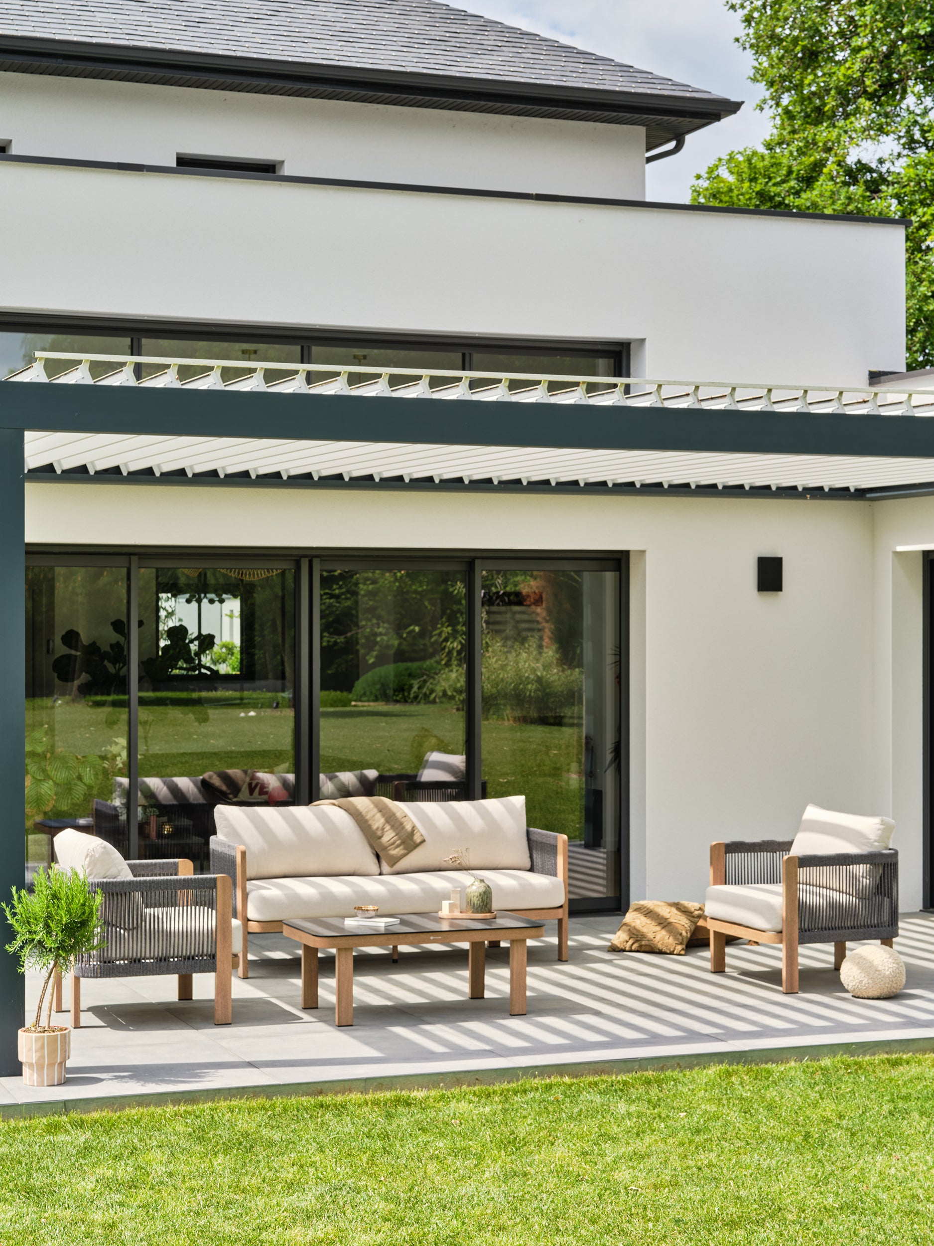Salon bas de jardin Jespar en aluminium - Effet bois