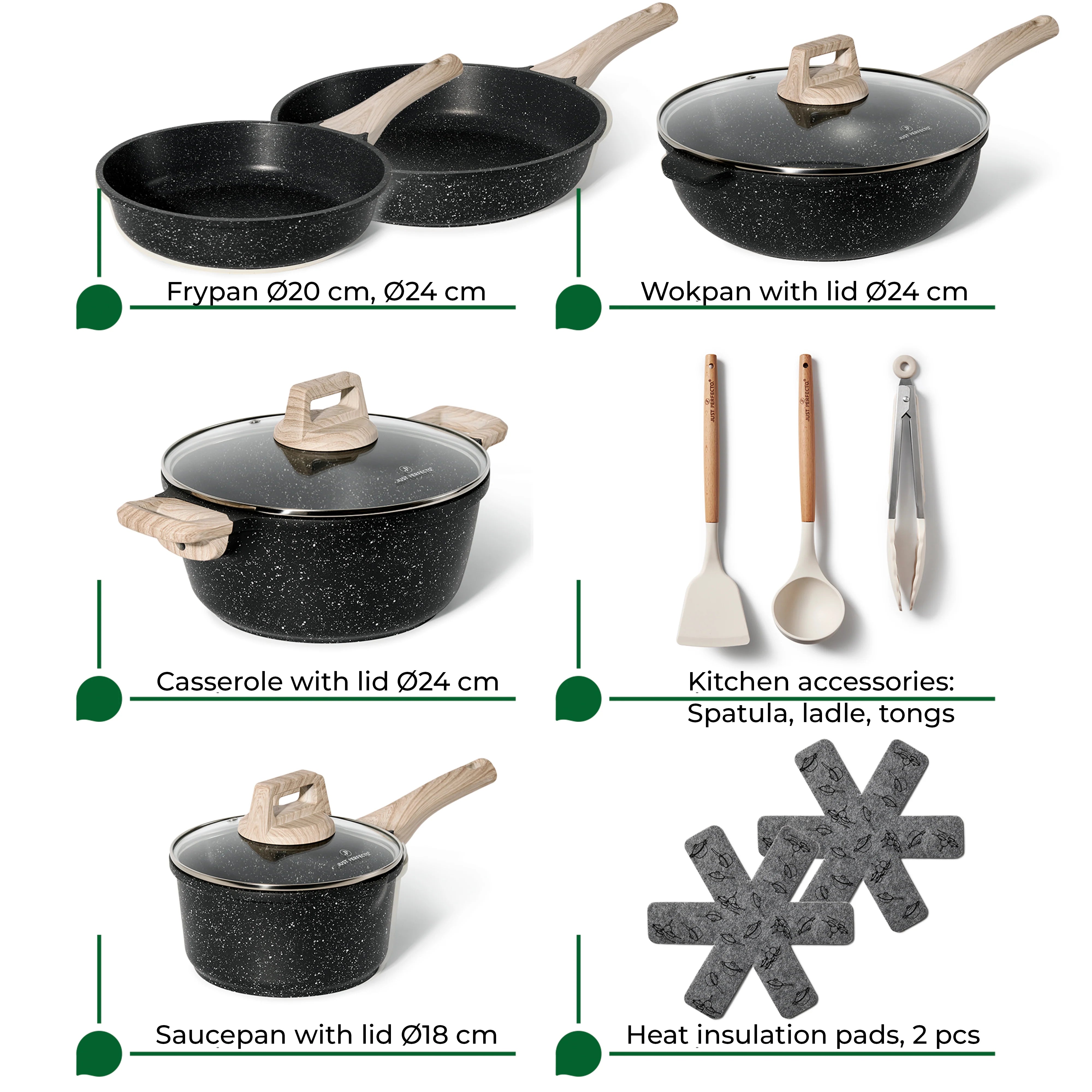 Batterie de cuisine 13 pièces antiadhésives en Granit noir - Tous feux dont induction