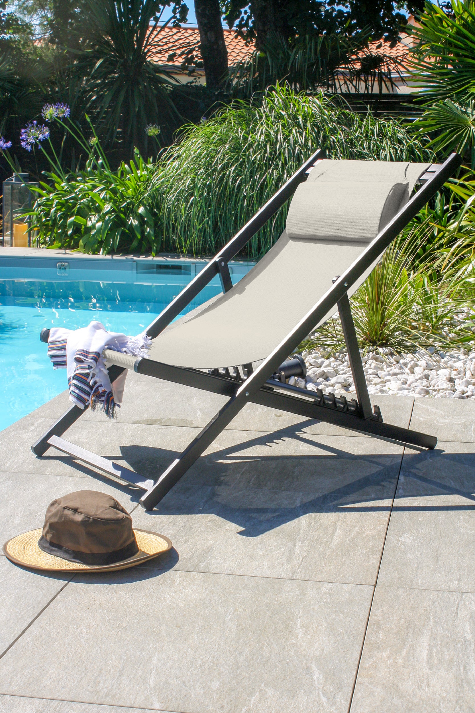 Chilienne de jardin pliante JULIA en textilène gris et aluminium - GRIS ANTHRACITE
