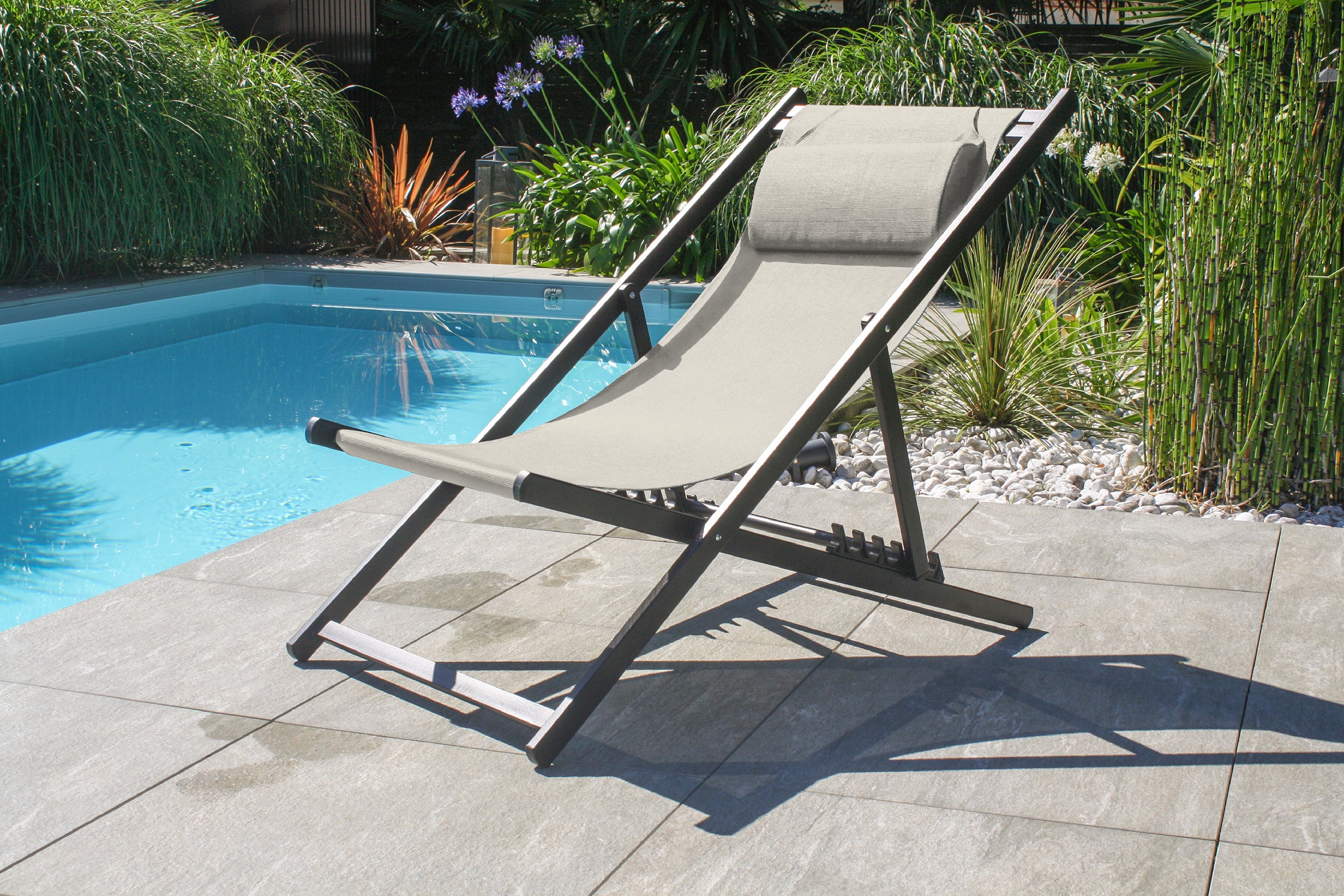 Chilienne de jardin pliante JULIA en textilène gris et aluminium - GRIS ANTHRACITE