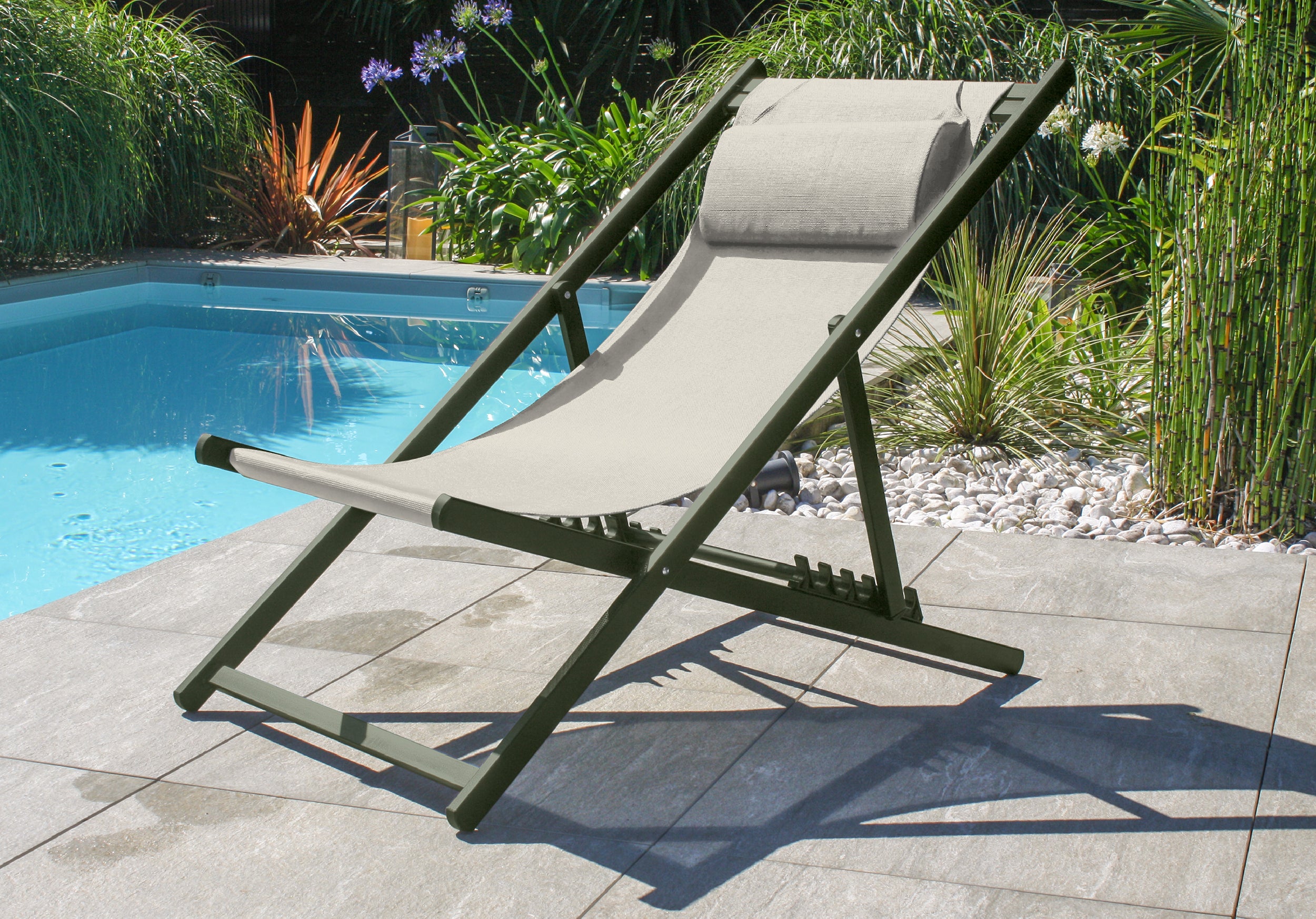 Chilienne de jardin pliante JULIA en textilène gris et aluminium - KAKI