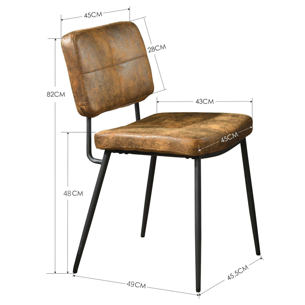 Karomi - Ensemble de 2 chaises de salle à manger industrielles en suédine brune