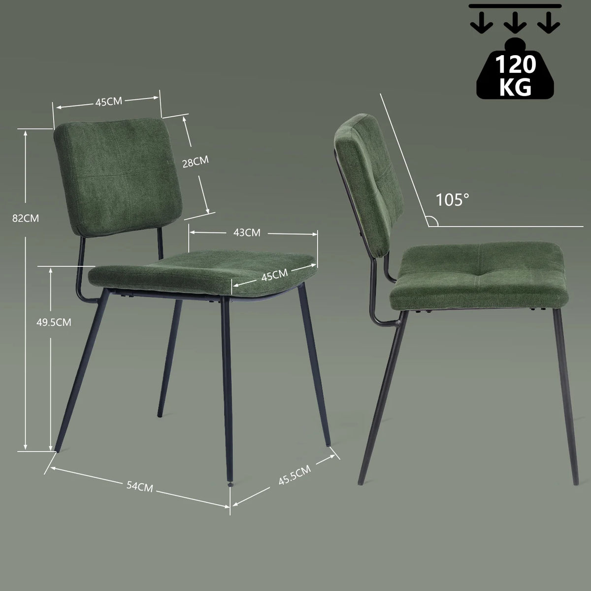Bari & Karomi - Ensemble repas : table extensible noire 4 à 6 personnes et 4 chaises industrielles en tissu vert
