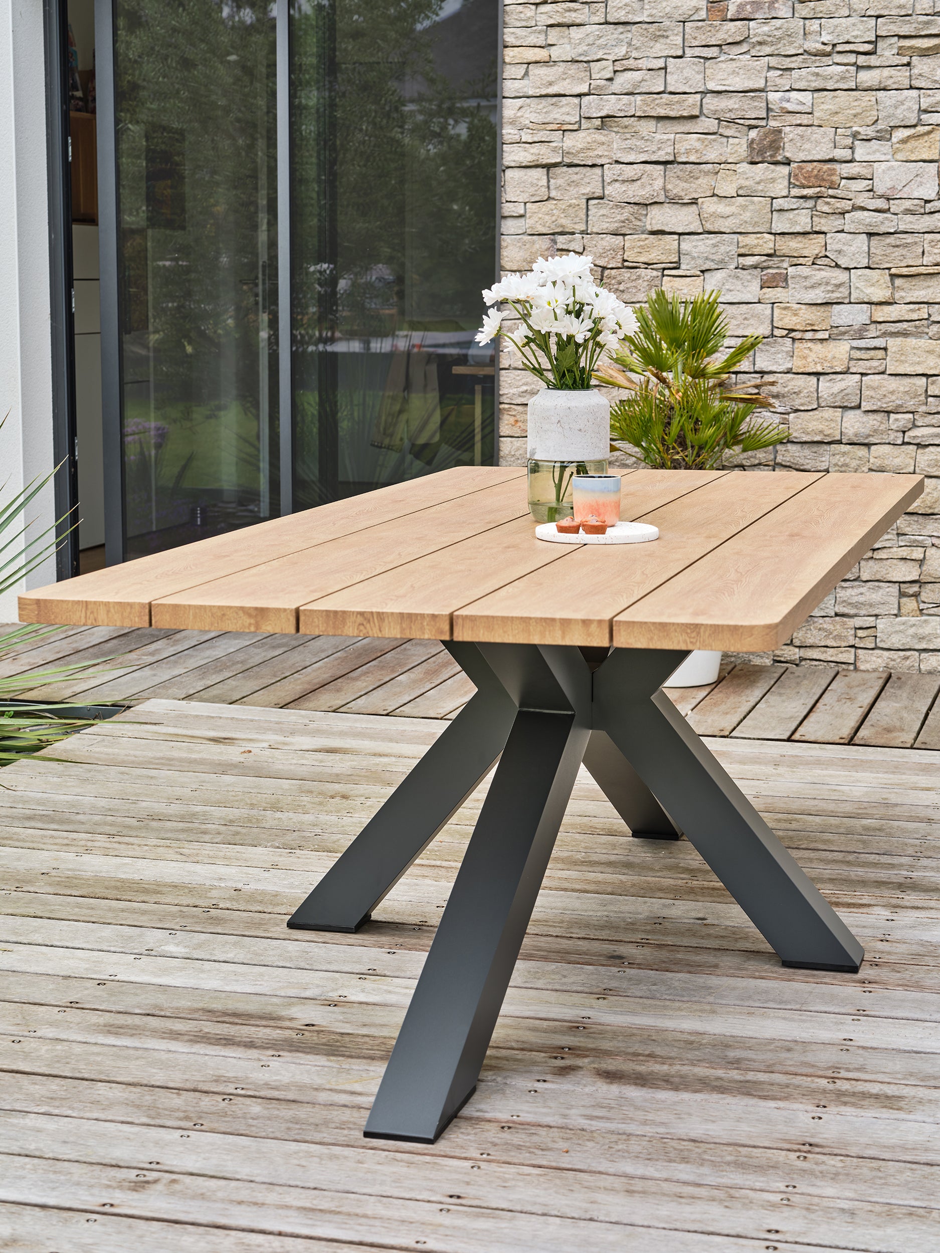 Ensemble repas de jardin Kelia 6 places - Gris anthracite 220 cm