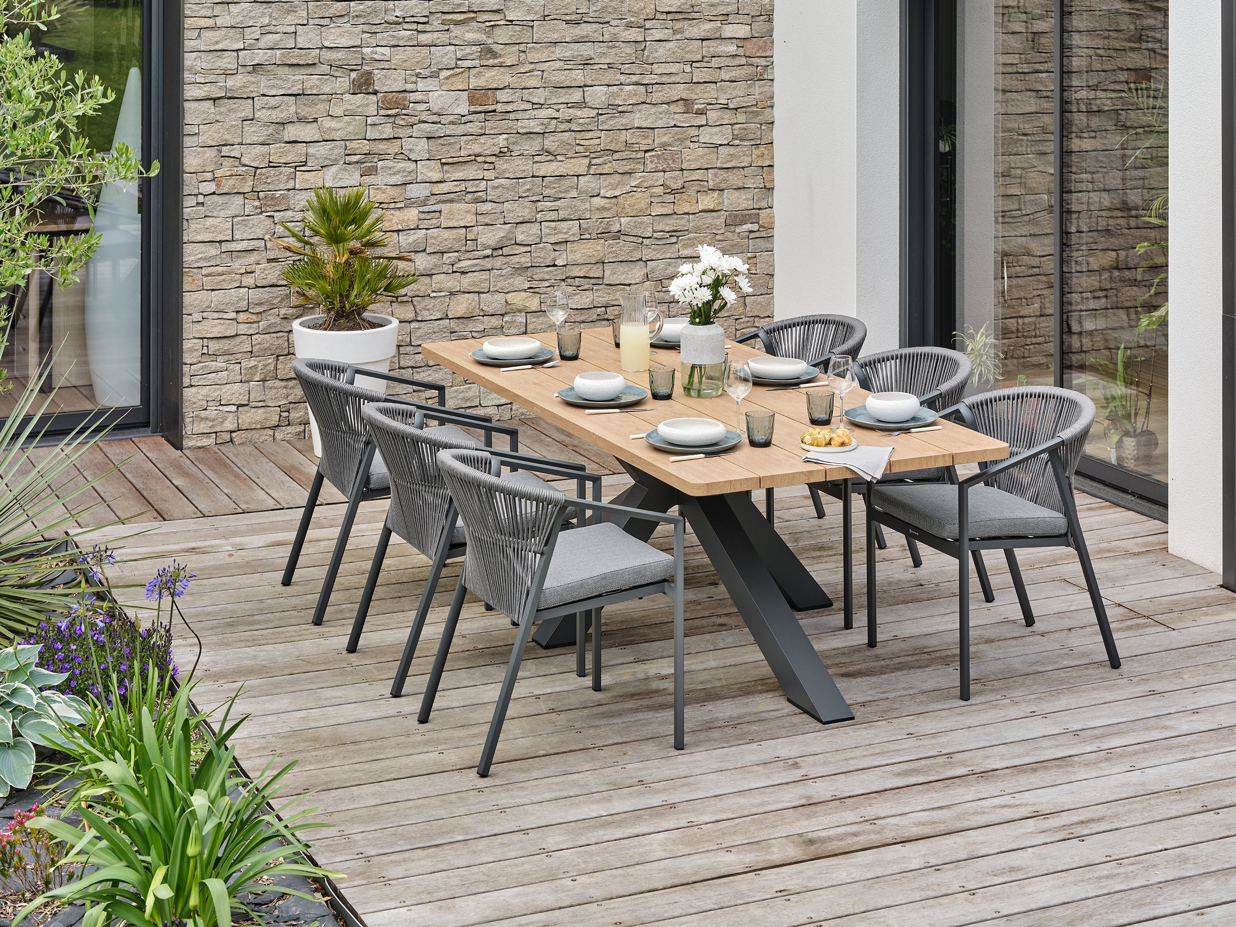 Ensemble repas de jardin Kelia 6 places - Gris anthracite 220 cm