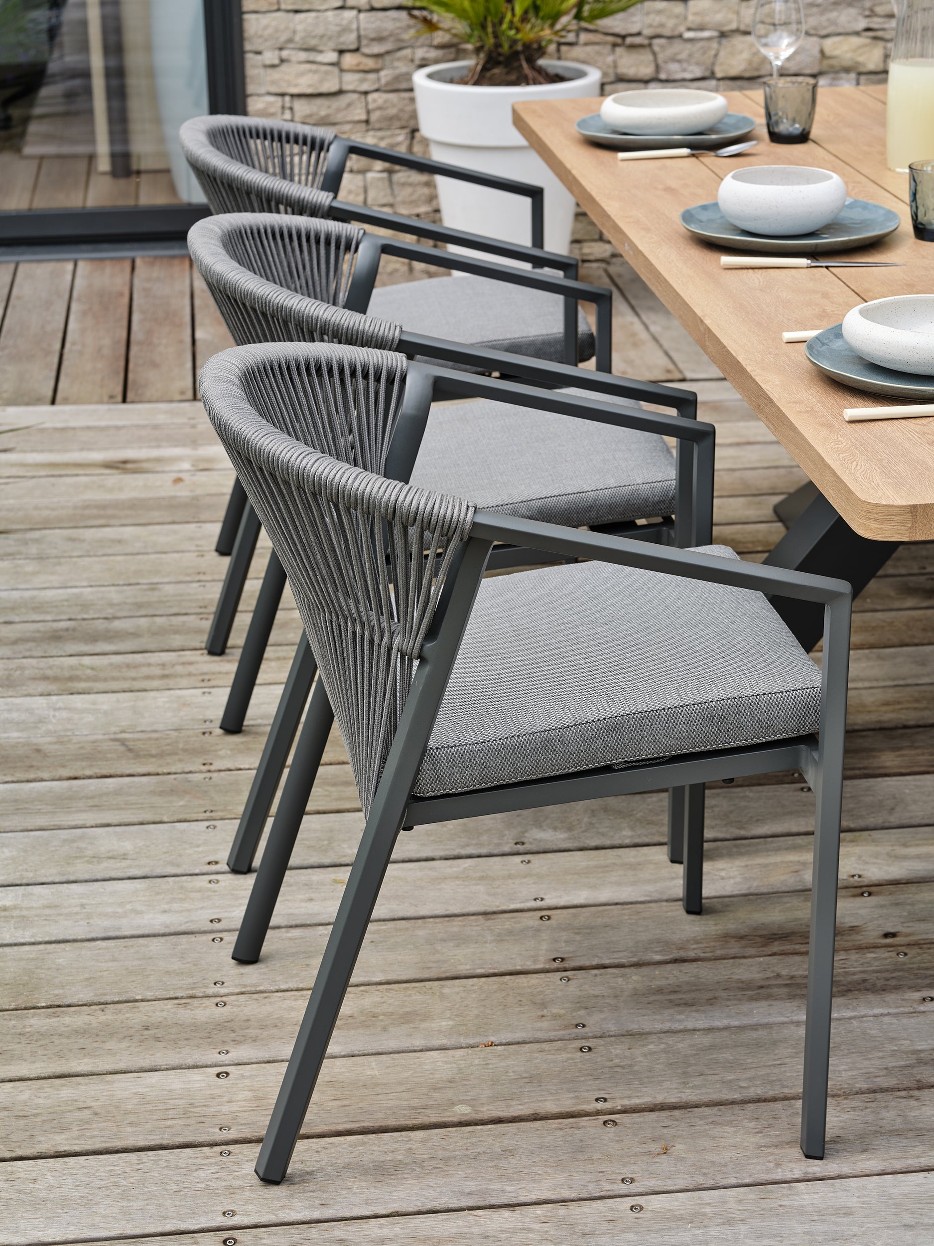 Ensemble repas de jardin Kelia 8 places - Gris anthracite 220 cm