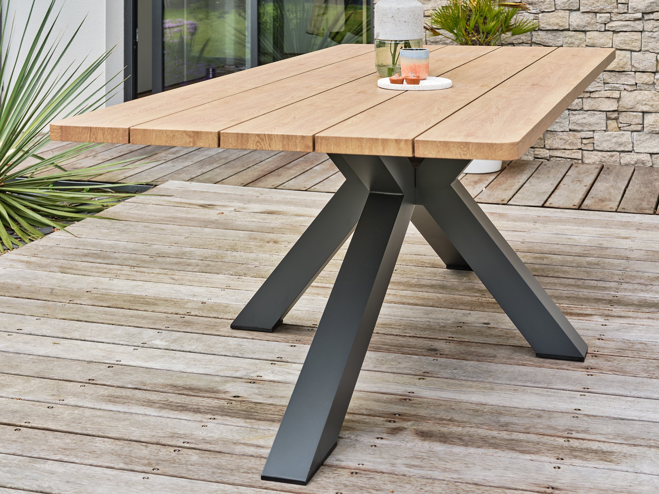 Table de jardin aluminium Kelia 8 personnes - Gris anthracite 220 cm