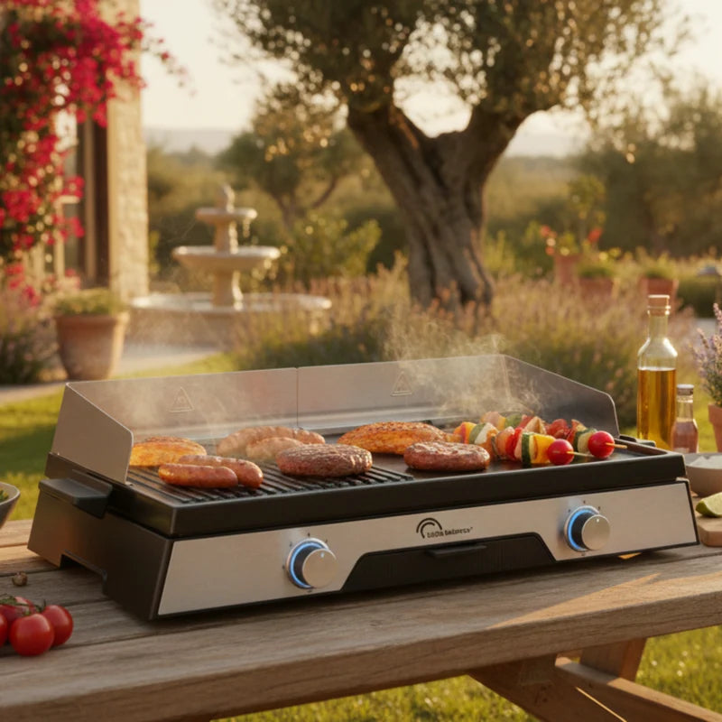 Plancha Électrique 2200 W 50 X 30 Cm 2 Zones Grill Et Plancha