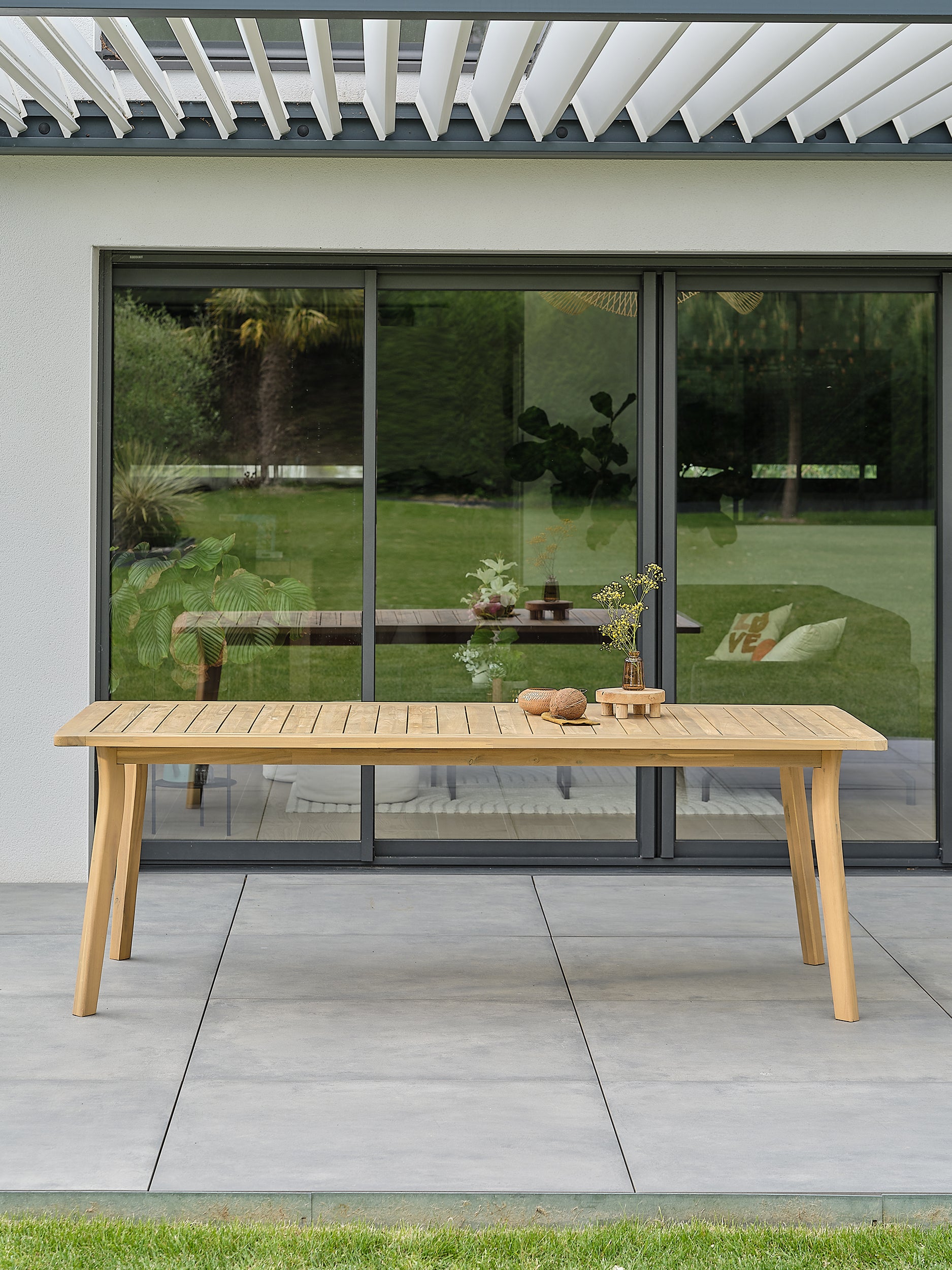 Ensemble repas de jardin en acacia massif Liso 8 places - Acacia 220 cm