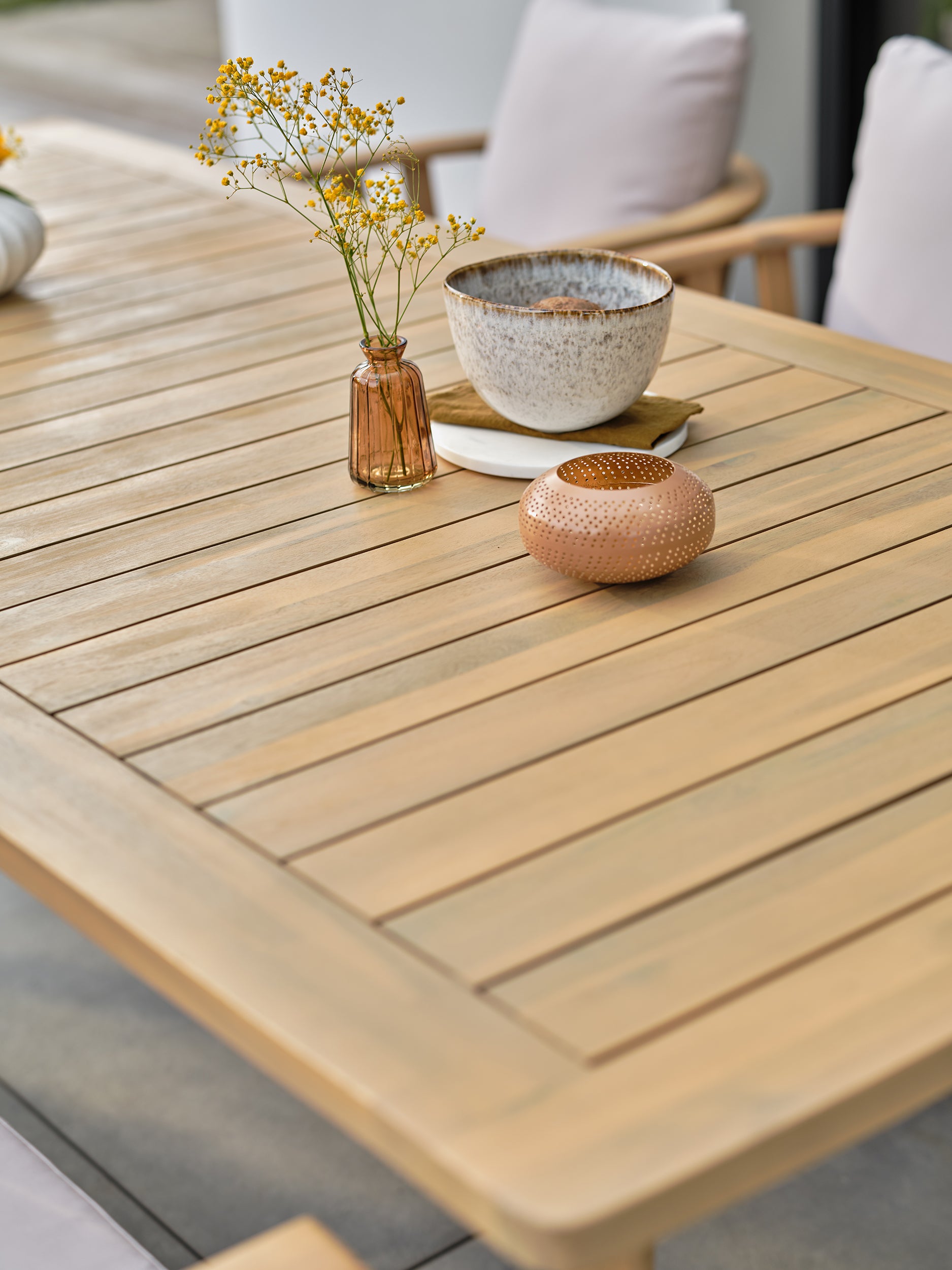 Ensemble repas de jardin en acacia massif Liso 8 places - Acacia 220 cm