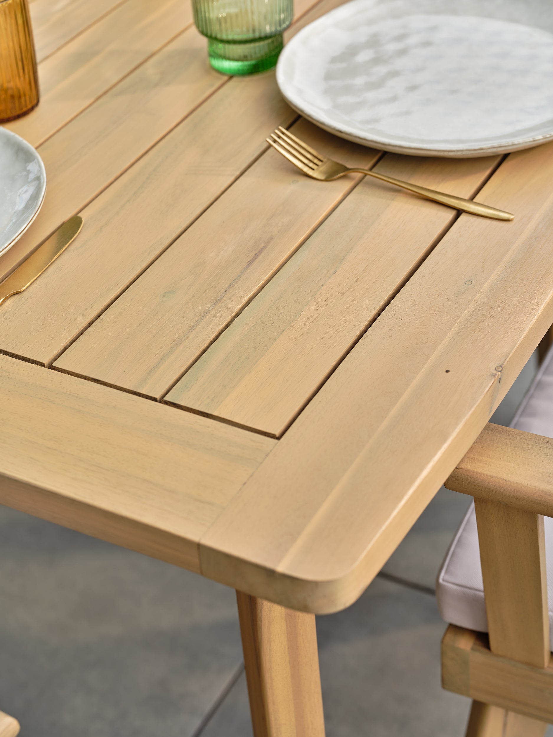 Ensemble repas de jardin en acacia massif Liso 8 places - Acacia 220 cm