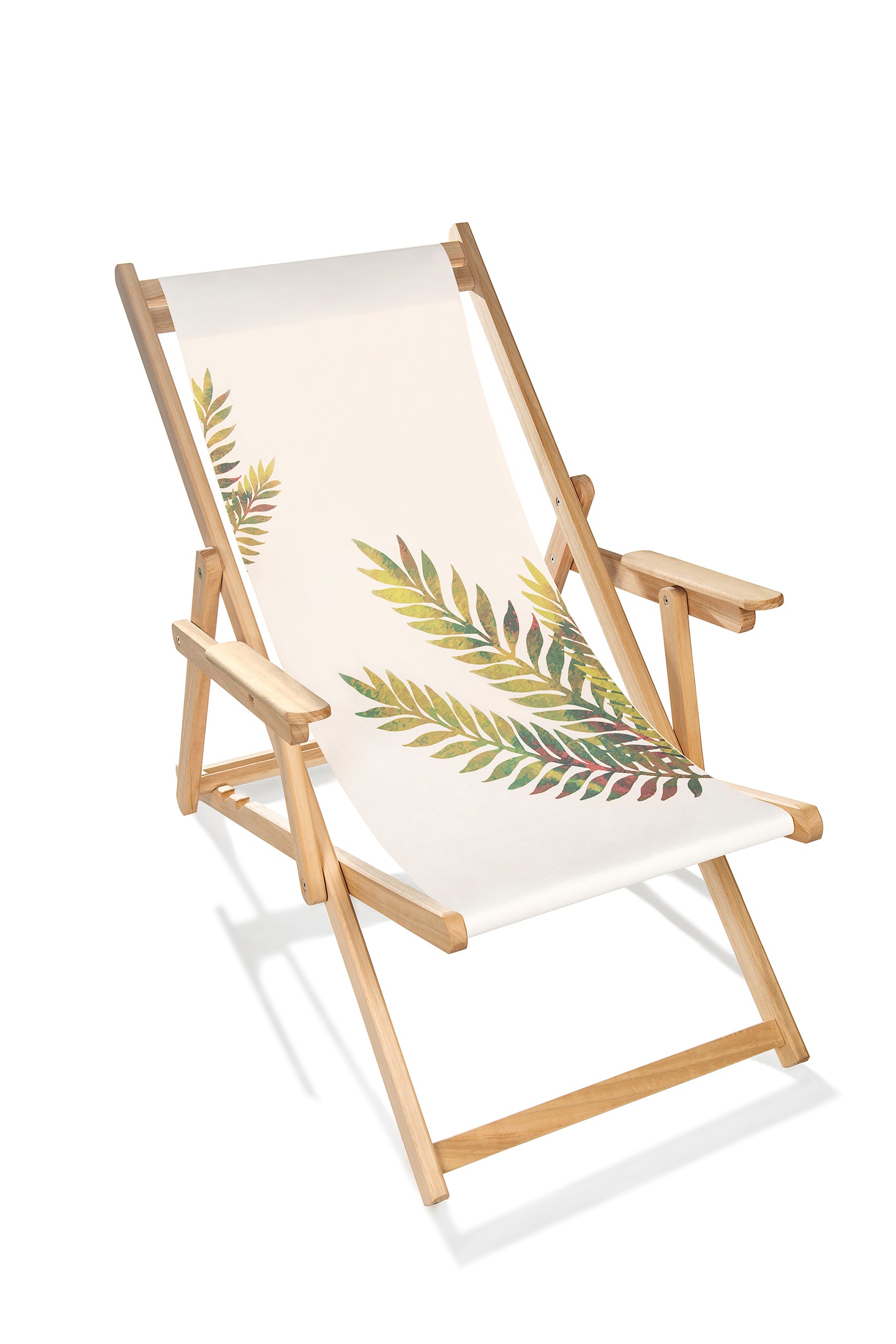 Chilienne de jardin pliante LONA en bois d'eucalyptus et toile 100% coton - FEUILLES LICHEN