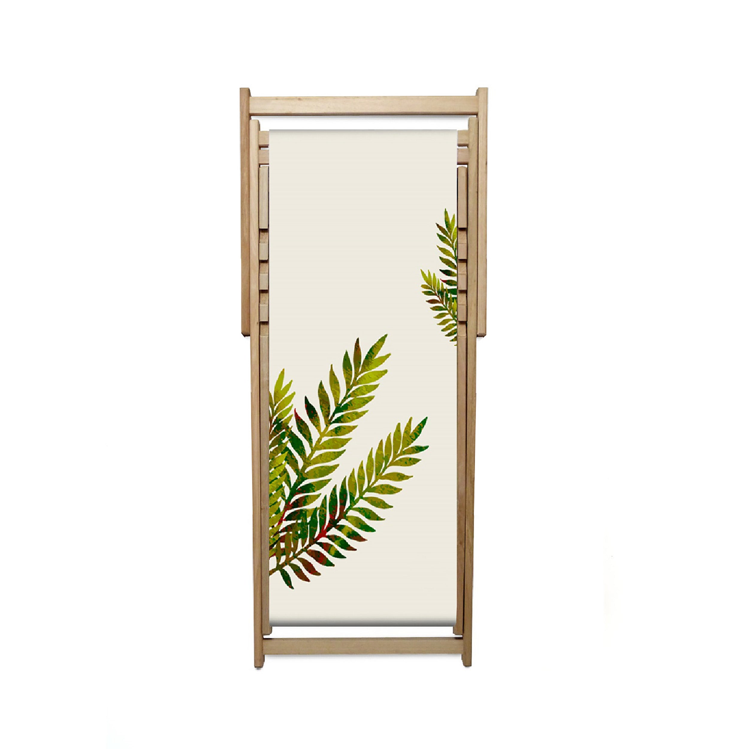 Chilienne de jardin pliante LONA en bois d'eucalyptus et toile 100% coton - FEUILLES LICHEN