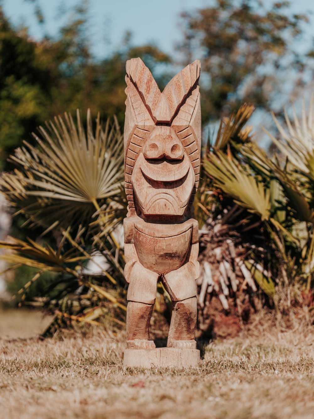 Grande Statue Tiki En Bois – Sculpture Polynésienne Totem Tahiti Vintage