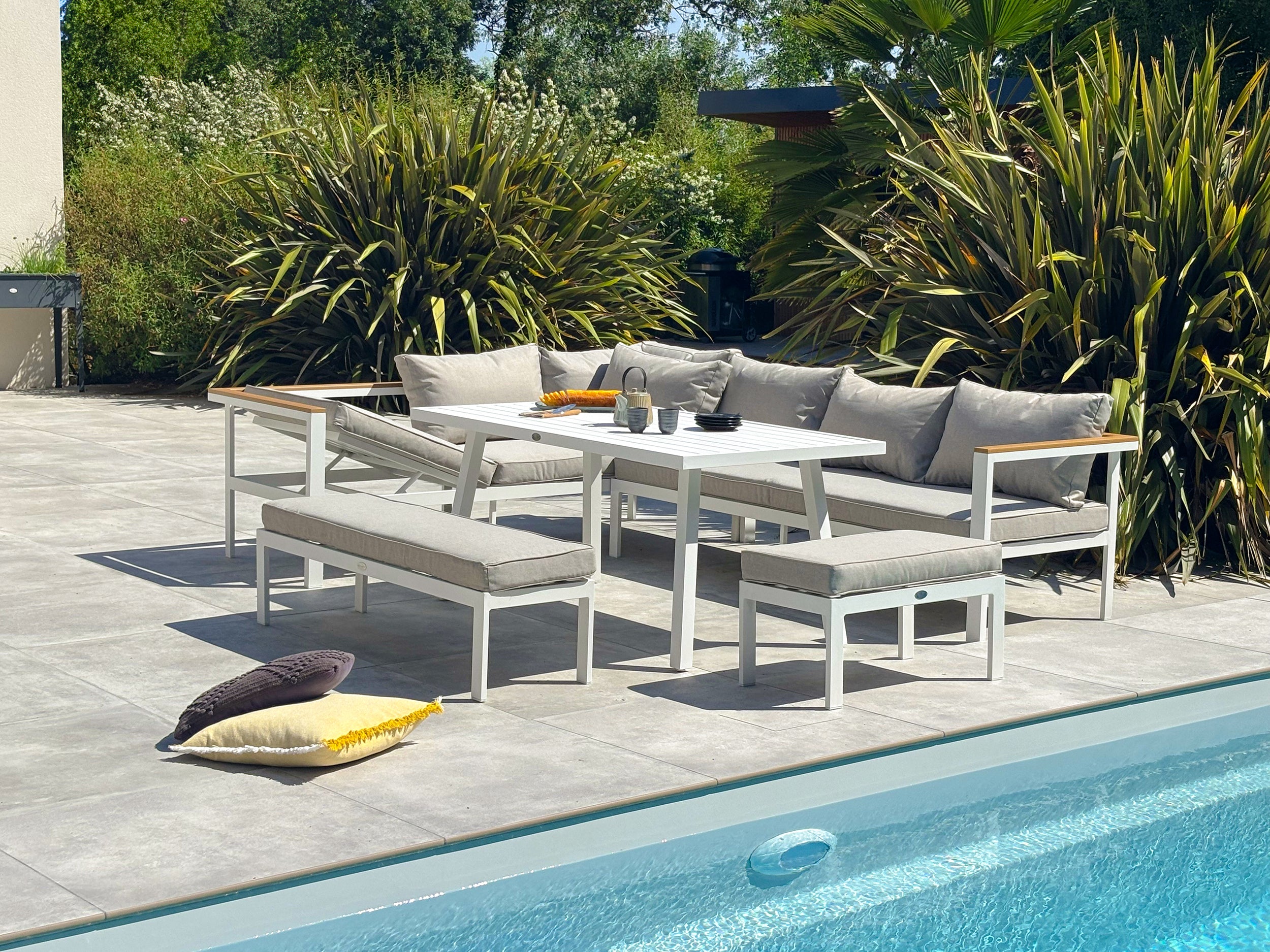 Ensemble repas de jardin Majari - Blanc 150 cm